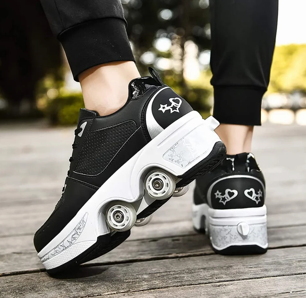 Chaussure Roller Fille Patin a Roulette Chaussures de Skateboard Rollers Quad avec 4 Roues, Basket Roller Enfant pour garçons et Filles