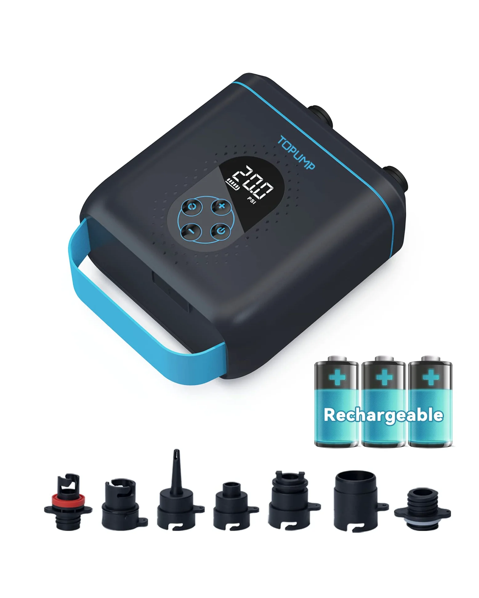 TOPUMP Pompe Sup TPS260 Rechargeable, 20PSI Pompe Élec Paddle Board Auto-Arrêt, Gonflage/Dégonflage 2 Étapes, Type-C pour Paddle, Kayak, Aile, Cerf-Volant, Tente, Bateau, Matelas