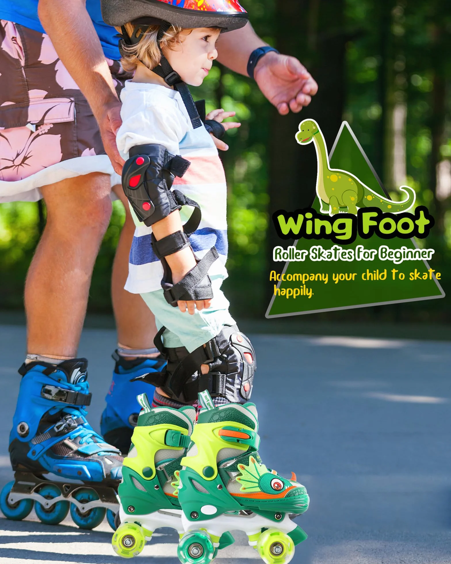 Dinosaure Patins à roulettes Enfant Roller Quad Roues Garçons Filles Taille Réglable Ajustable avec 4 Roues Lumineuses pour Débutants Cadeau Noël d'anniversaire