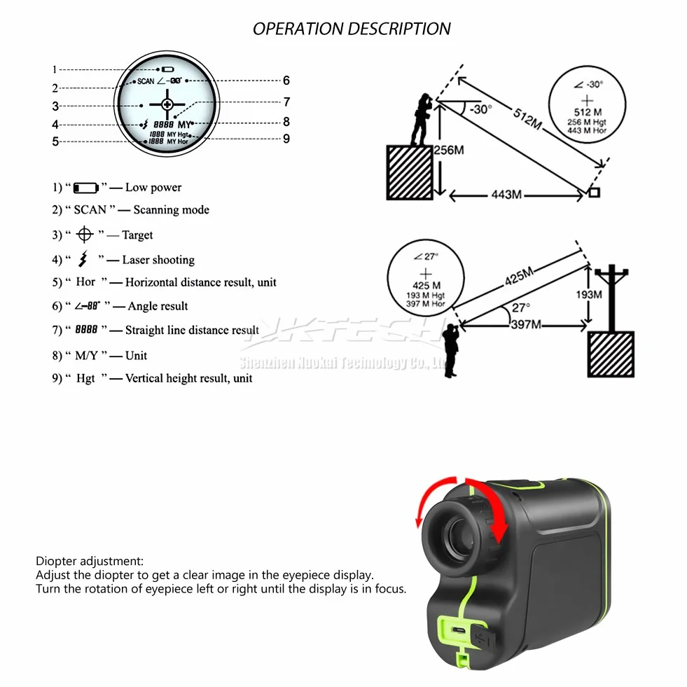 Télémètre laser 4-en-1, portée 1500 m, grossissement 8x, rechargeable, pour chasse et golf