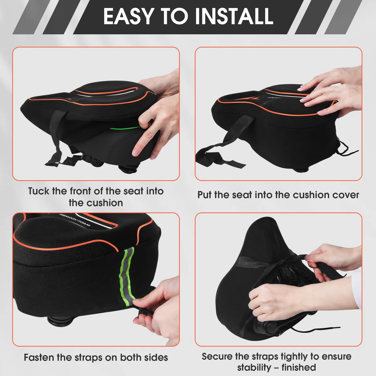 MSDADA Housse de siège de vélo en Mousse à mémoire de Forme rembourrée, Coussin de vélo Doux pour Homme et Femme, Accessoire de vélo Confortable pour vélo, extérieur et intérieur (Orange)