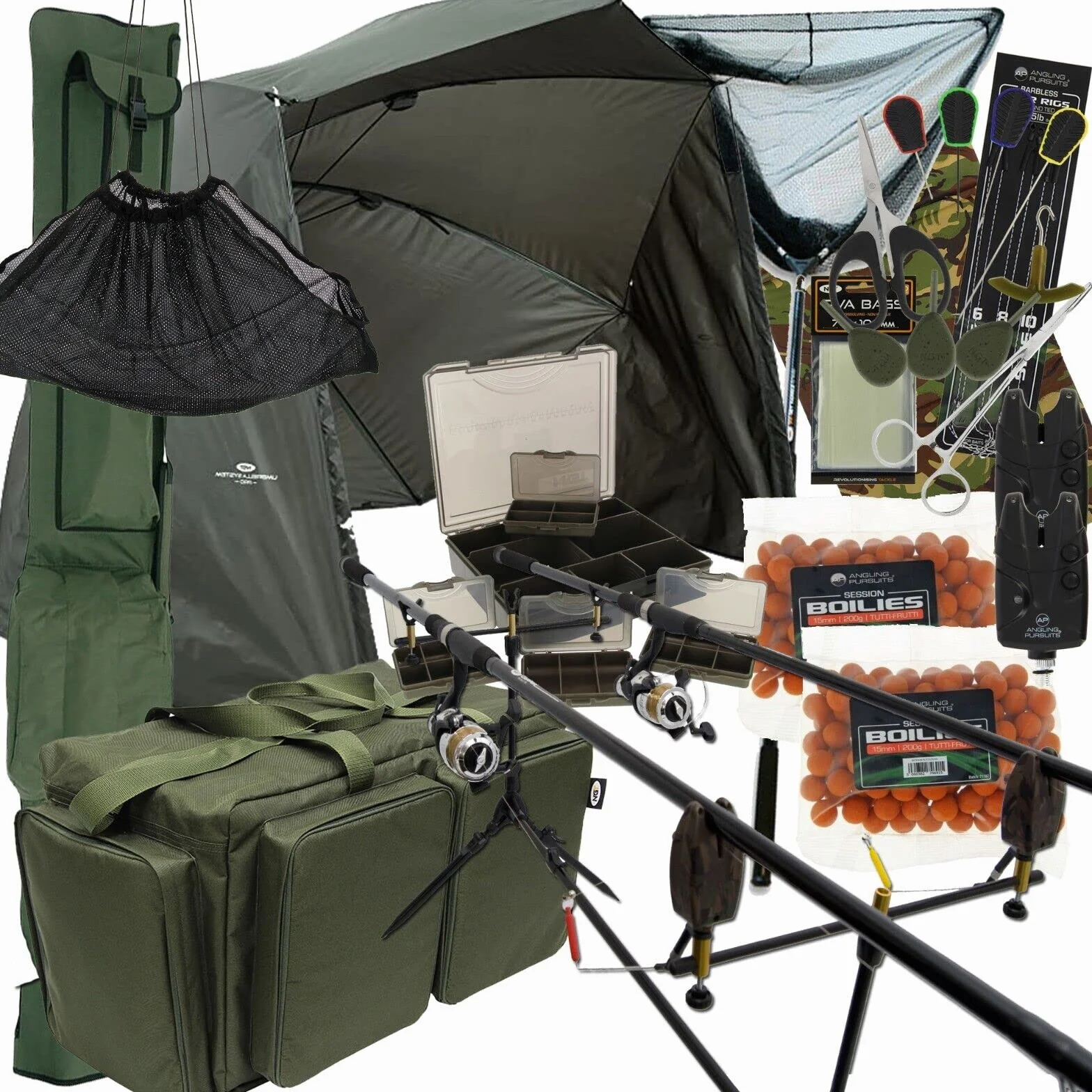 Kit complet de pêche à la carpe 3 pièces 3,7 m 2/3 cannes et moulinets avec détecteurs de touche et sac fourre-tout