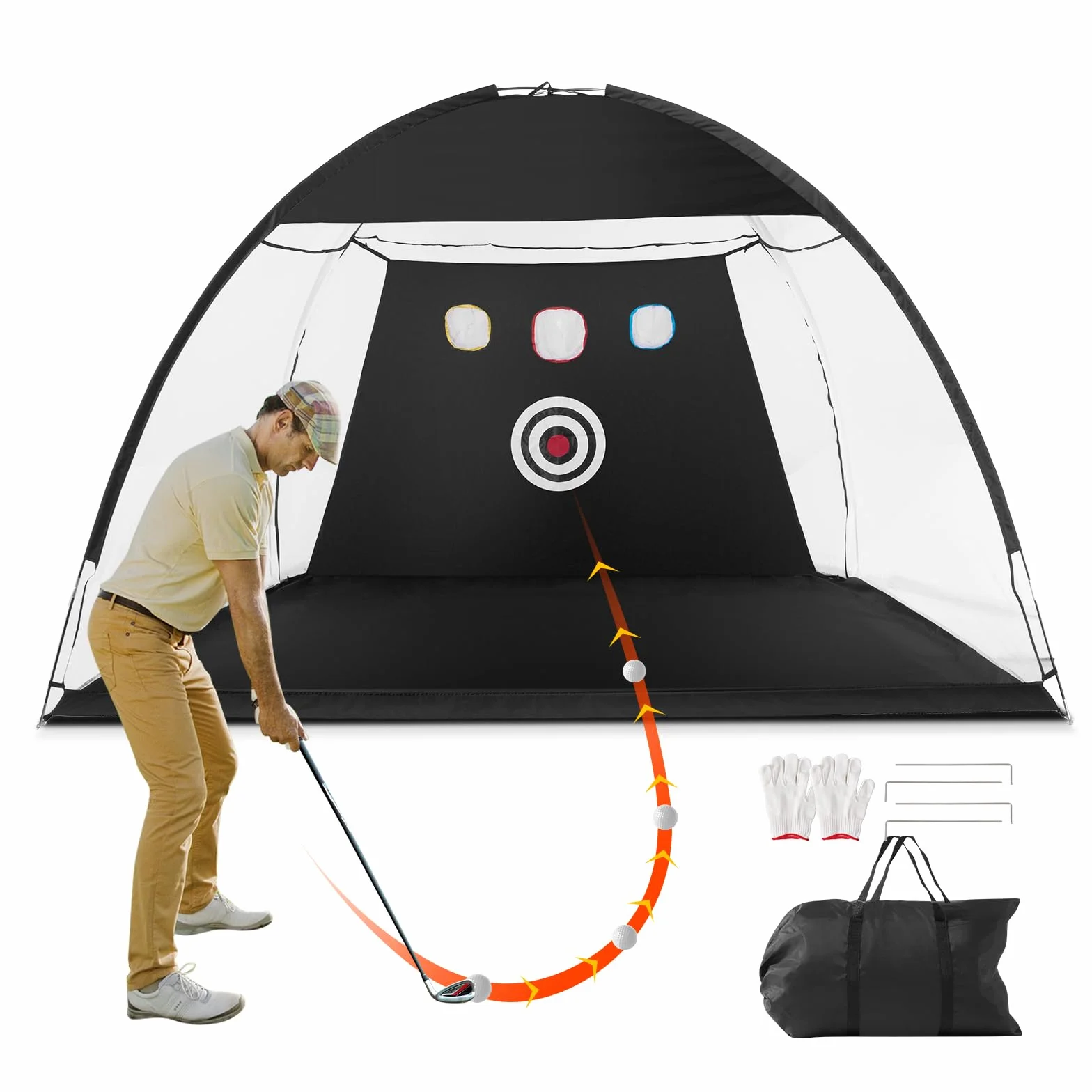 VEVOR Filet d'Entraînement au Golf 308x197 cm, Intérieur et Extérieur, Filet de Frappe de Golf avec Cible et Sac de Transport, Matériels d’Entraînement pour Amateurs de Golf, Jardin, Arrière-Cour
