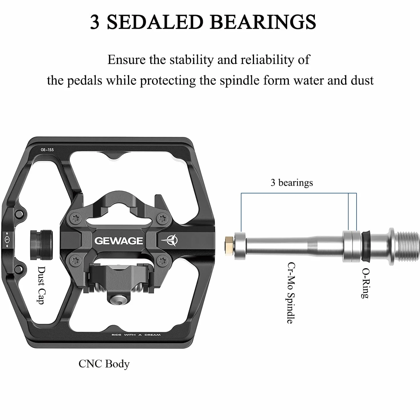 GEWAGE Pédales de vélo de Montagne - Pédales Plates à Double Fonction et pédales SPD - Pédales à Plate-Forme 9/16" compatibles avec SPD pour vélo de Montagne BMX