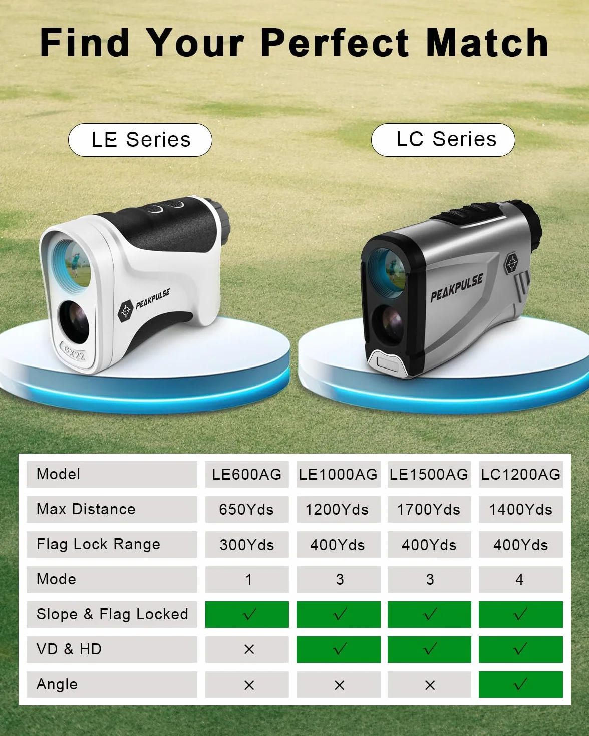 PEAKPULSE Télémètre de golf 650 1400 1700 yards, mesure de distance laser de golf, grossissement 6X, mât de drapeau, verrouillage des vibrations, système de mise au point rapide, tournoi légal
