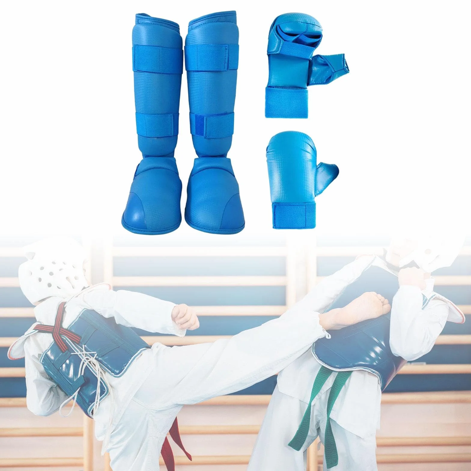 Oshhni Ensemble d'équipement de karaté, Gants de Boxe, protège-Tibias, Gants de Frappe pour entraînement de Taekwondo, Gants de Frappe, équipement pour