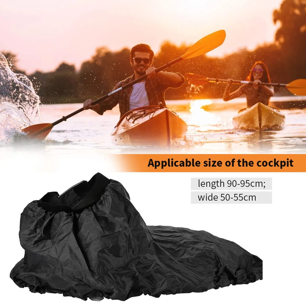 Jupe de pulvérisation professionnelle en nylon pour sports nautiques, kayak, canoë en plein air (noir)