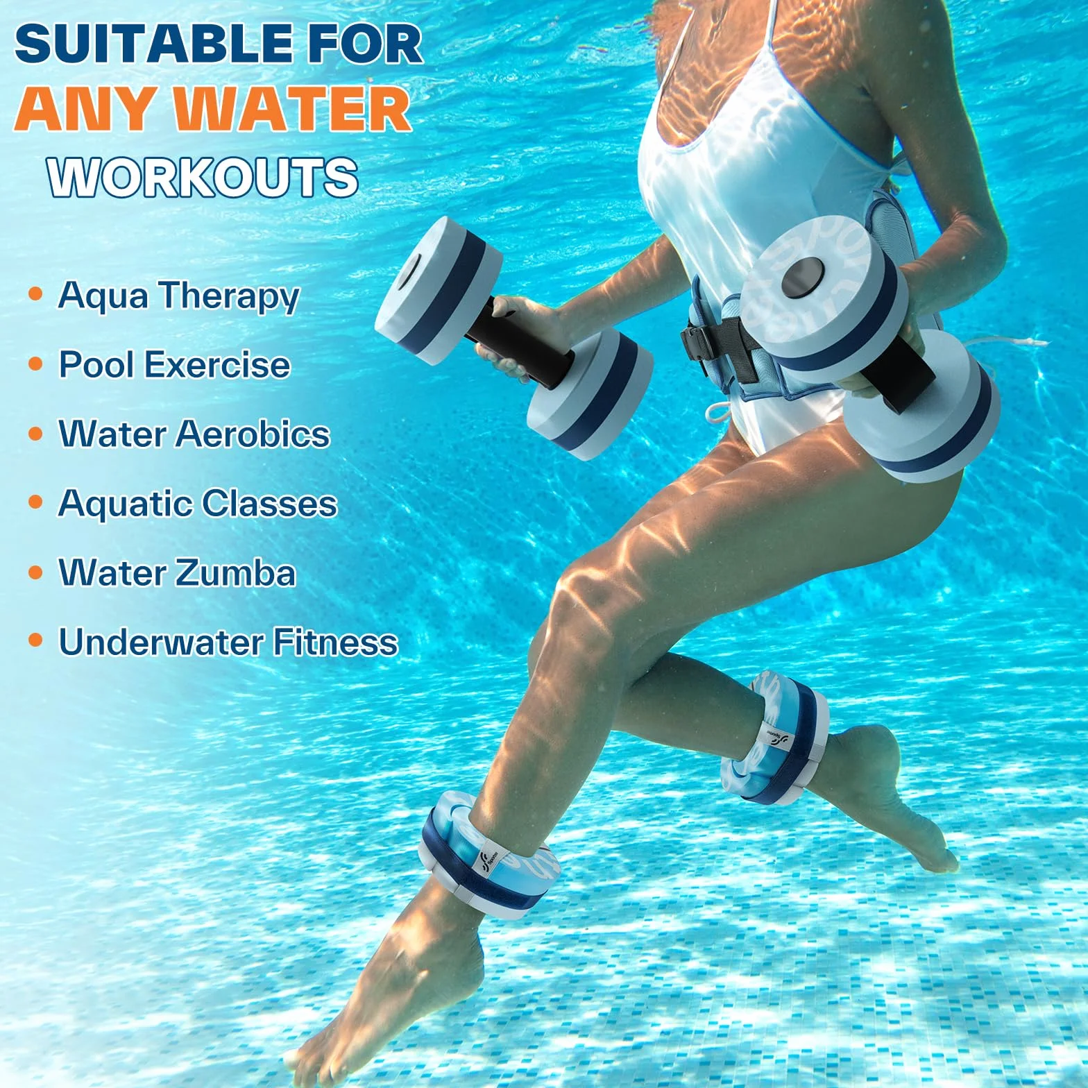 Sportneer Ceinture de jogging Aqua pour adultes - Blocs réglables pour l'entraînement à la résistance à l'eau, ceinture de jogging aquatique pour exercices de piscine, aquagym