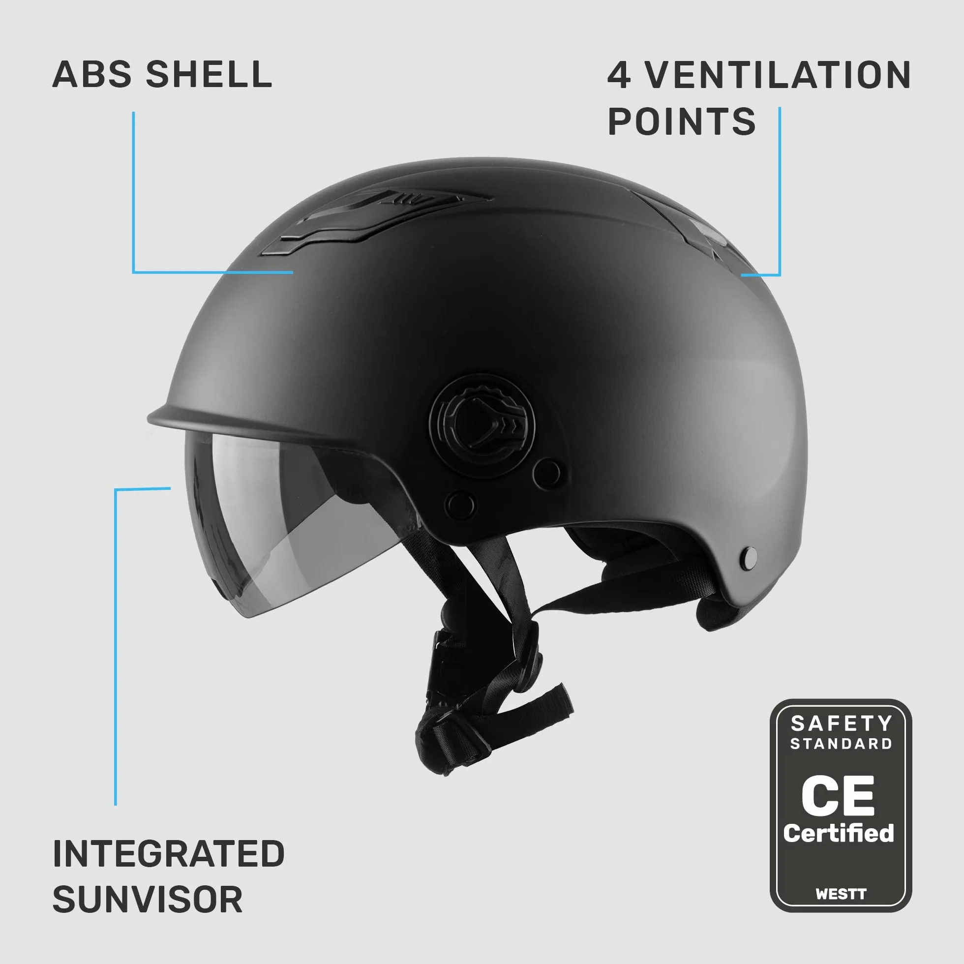 Westt Casque Skate Trottinette BMX Skateboard Vélo Électrique Patins à Roulettes Hommes Femmes Adultes Adolescents Visière Pare-Soleil