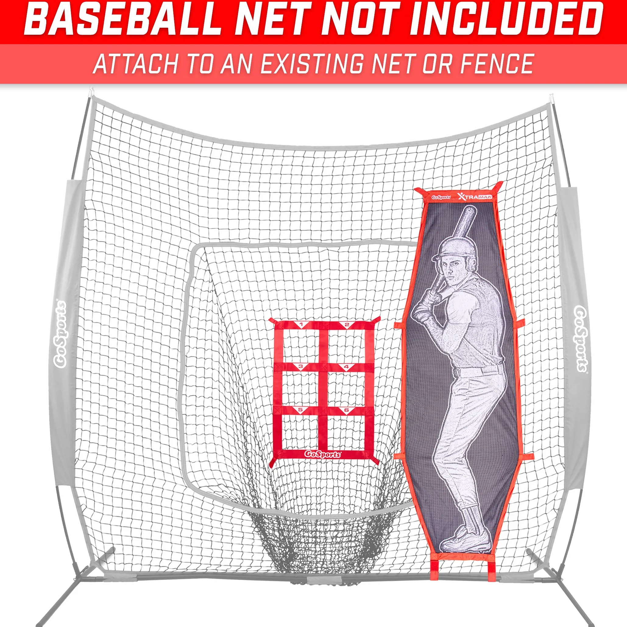 GoSports Kit de Lancement Baseball Softball – Entraînement Précision Zone Frappe Batterie Factice XTRAMAN Rouge