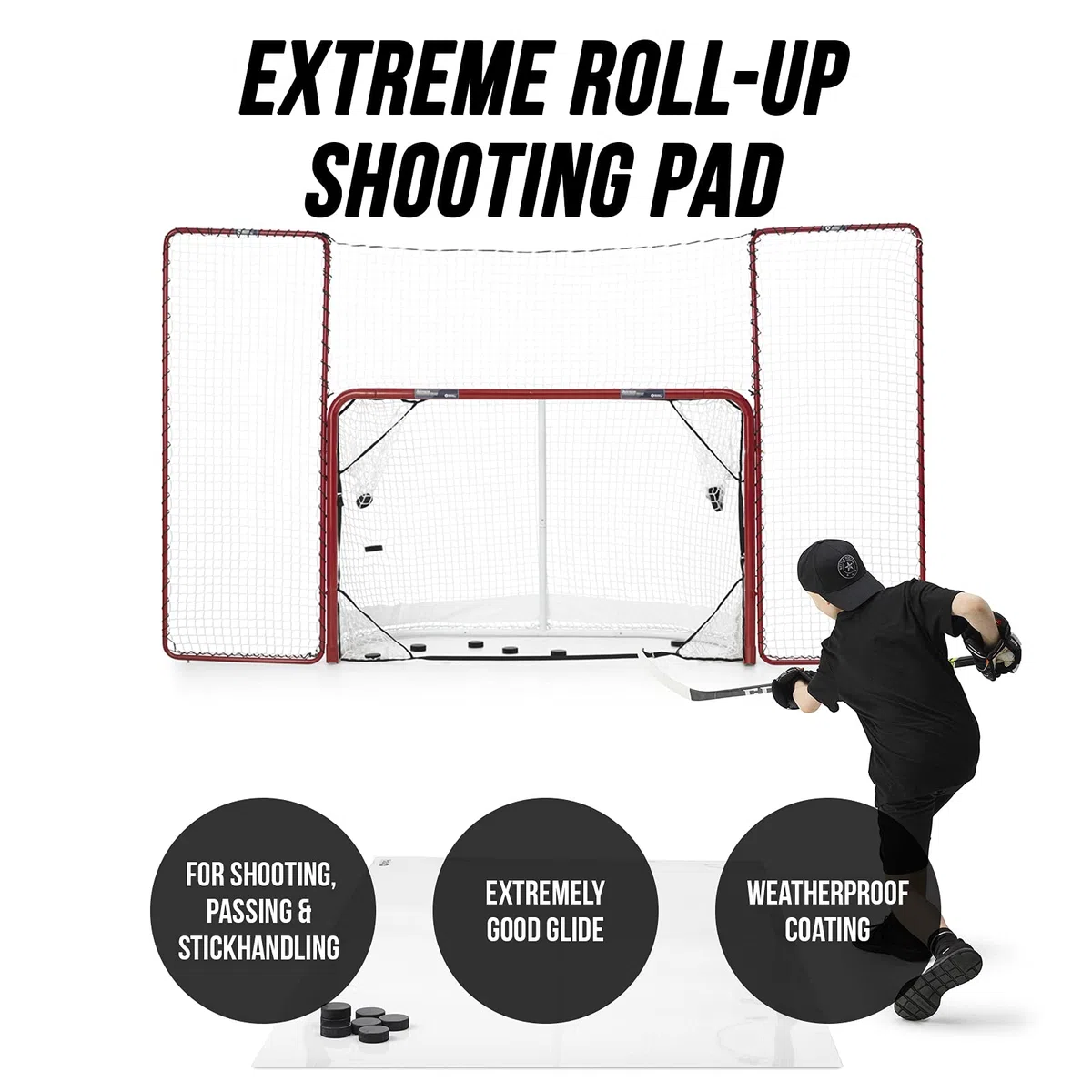 Better Hockey Extreme Roll-Up Shooting Pad XL - Taille 305 x 138 cm - Énorme Tapis de tir de Hockey - Glisse Incroyable