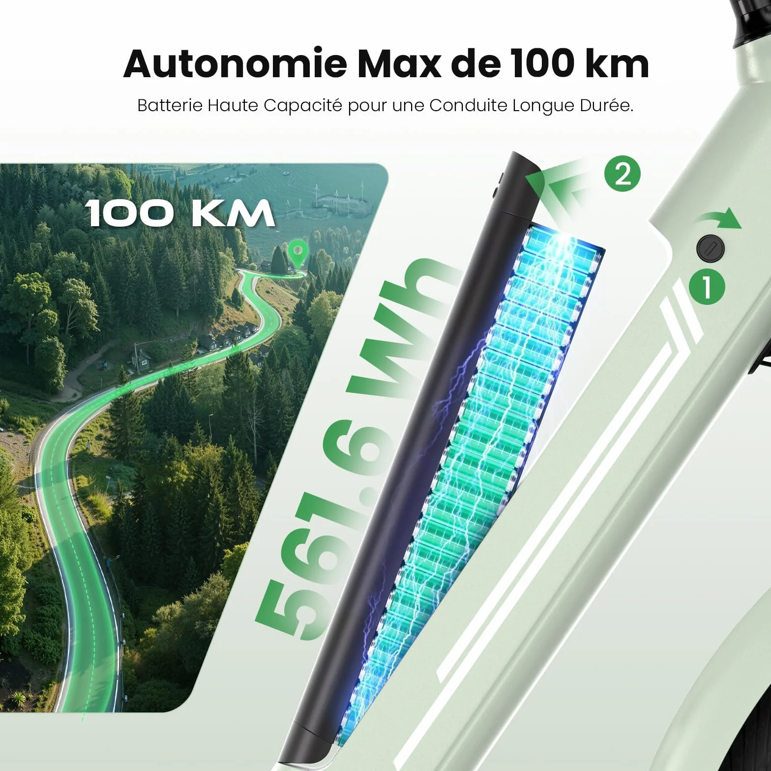 Vélo Électrique 27,5", Moteur 250W, Batterie 561.6WH Amovible, Autonomie Jusqu’à 100 km, 7 Vitesses, Écran LCD, 25 km/h, Charge Max 120 kg, Modèle Mixte E-Bike
