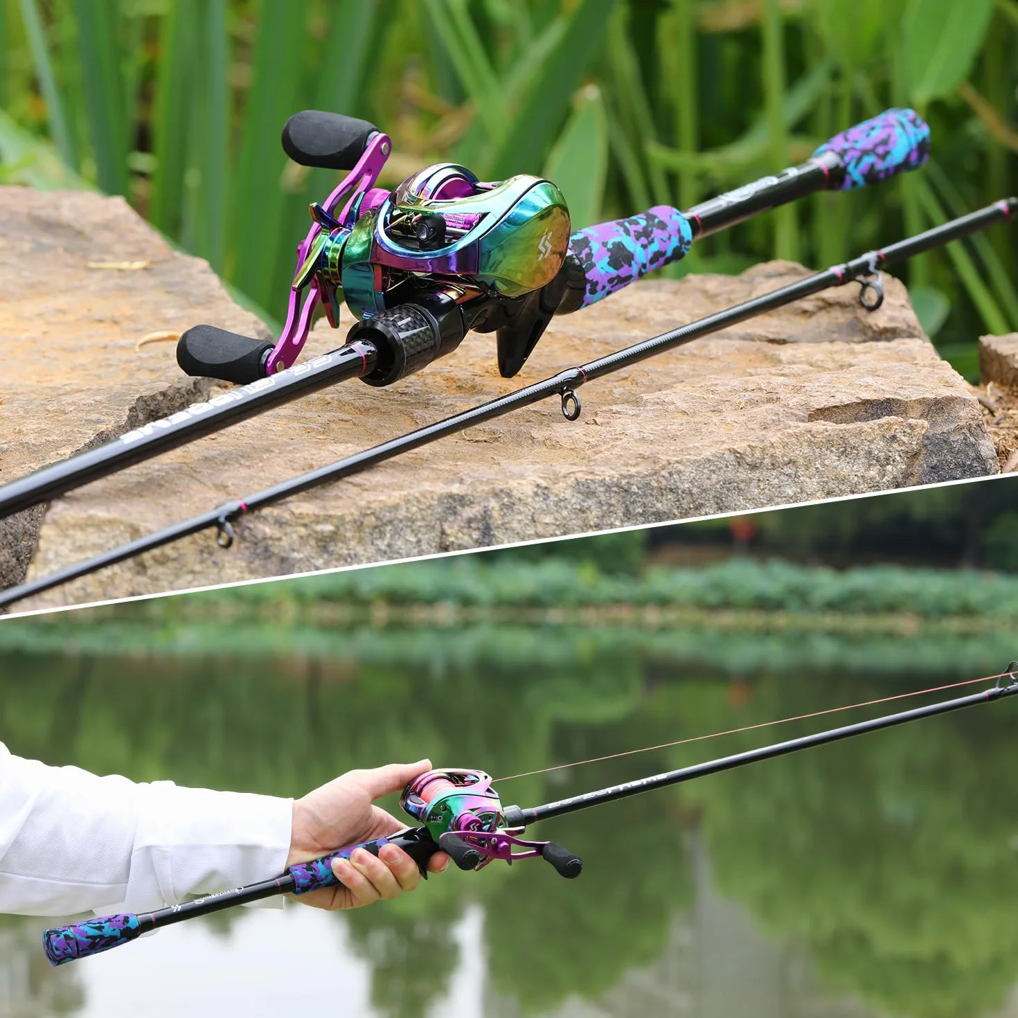 Sougayilang MX-2 Combo canne à pêche à lancer et moulinet à lancer d'appâts, 1,8 m/2,1 m, pour brochet, perche, sandre