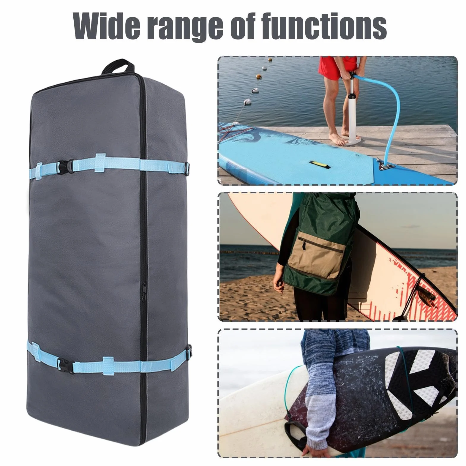 Sac à dos Paddle Board - Sac de transport étanche avec fermeture éclair - Sac de transport portable avec poignée - Sac de rangement polyvalent pour planches de surf
