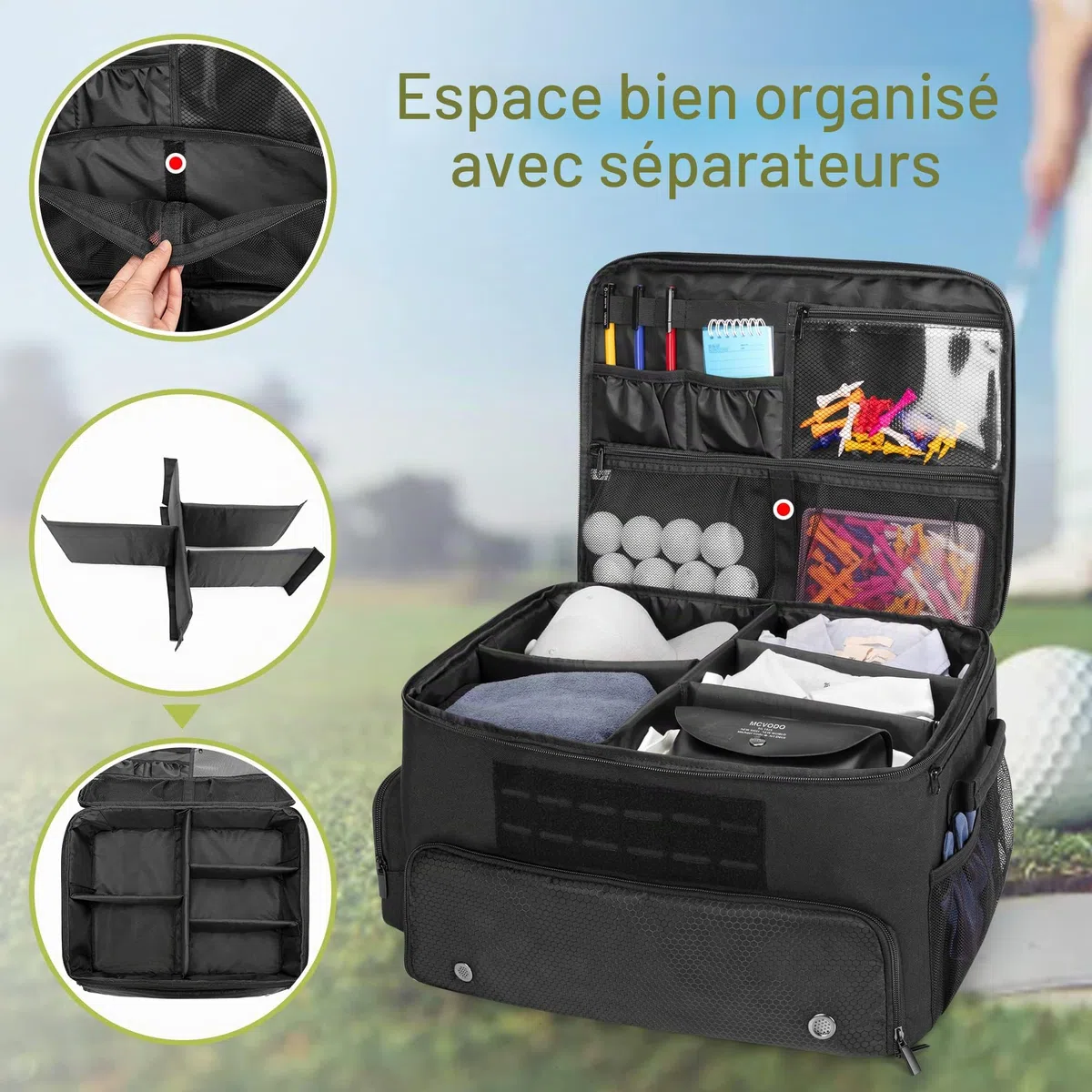 GOBUROS Organisateur de Coffre de Golf, Sac de Rangement avec Compartiment Séparé pour 2 Paires de Chaussures Jusqu'à 16, Organisateur de Casier de Voiture de Golf pour Accessoires