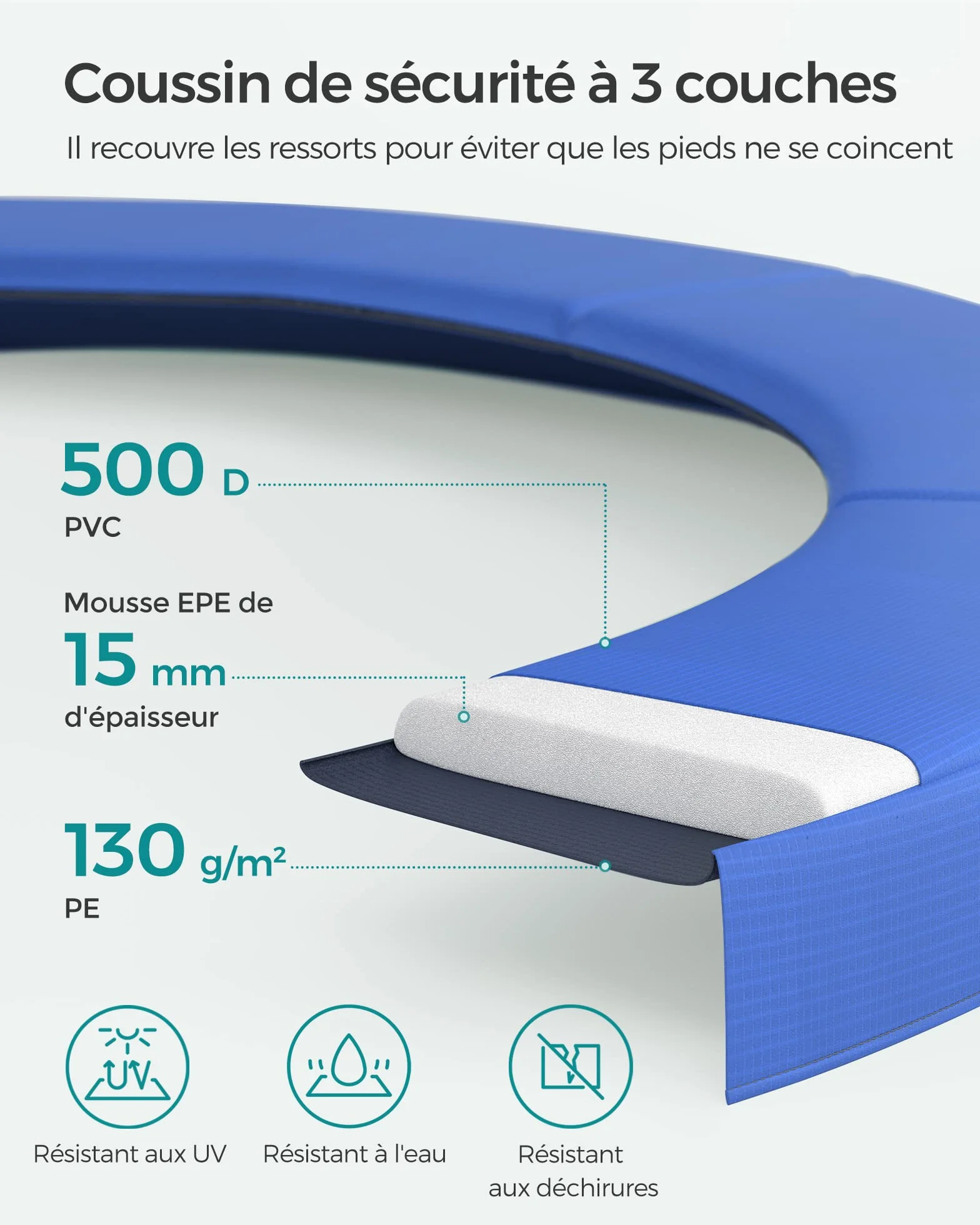 SONGMICS Trampoline Extérieur Enfant Diamètre 244/305/366/427 cm, Filet de Protection, Poteau Incurvé de 180 cm de Haut, Coussins de Sécurité, Échelle, Cadre en Acier