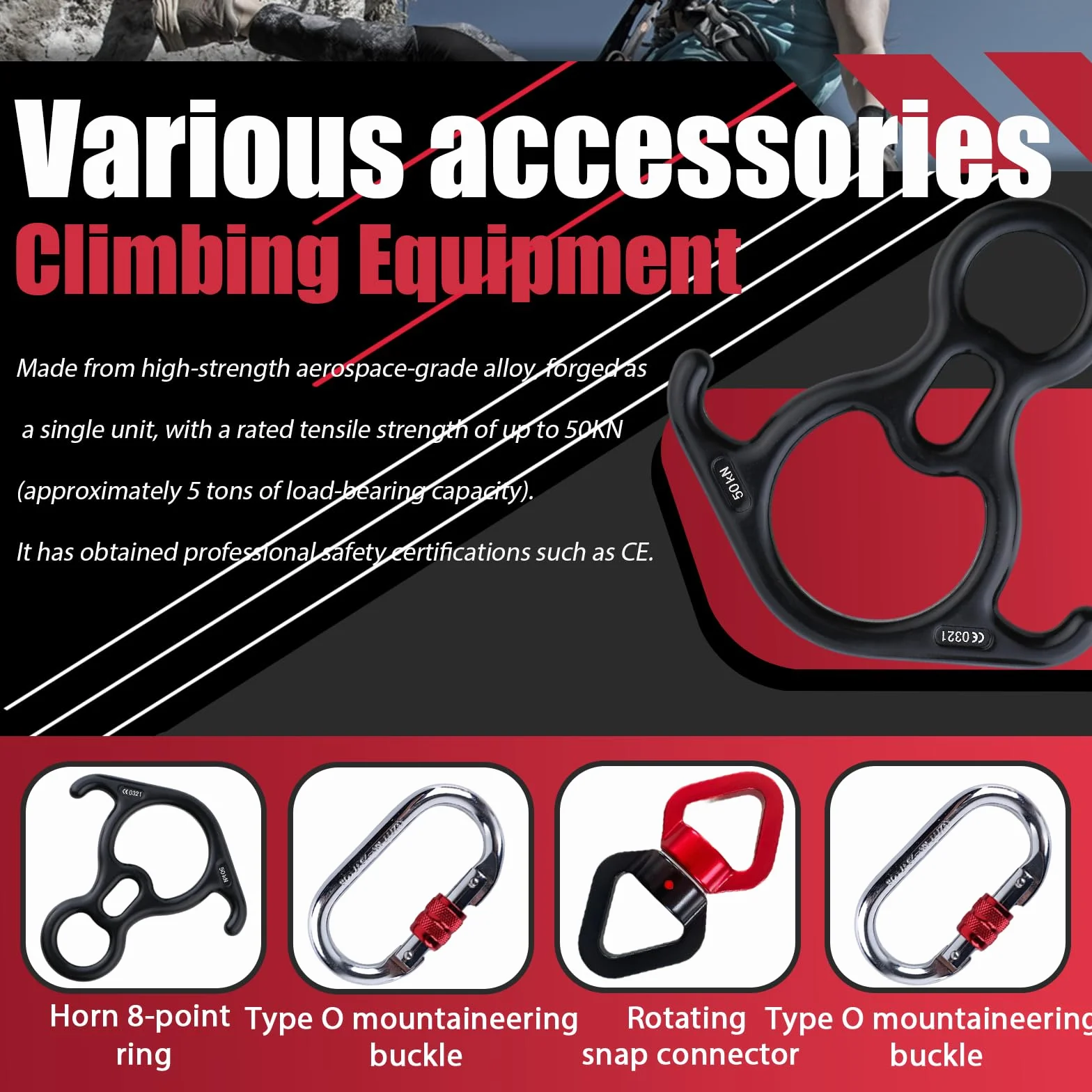 Équipement de Descente à Oreille Recourbée Pivot de Rotation 25 KN Dispositif Pivotant 360°Descendeur Connecteur Swing pour de Plein Yoga