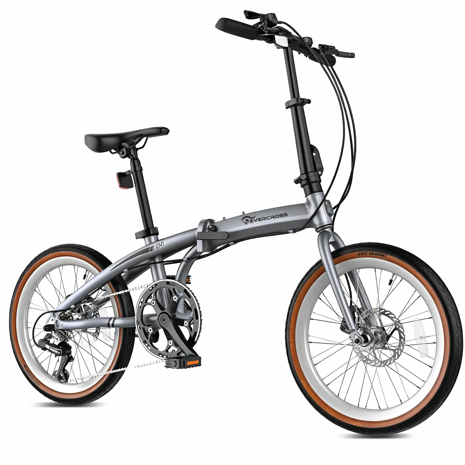 EVERCROSS EM1 Vélo Pliant pour Adultes et Adolescents dès 12 Ans – Roues 20", 7 Vitesses, Double Freins à Disque, Cadre en Aluminium Léger, Poids 12,7 kg, Bike Urban aux Tailles 150-185 cm