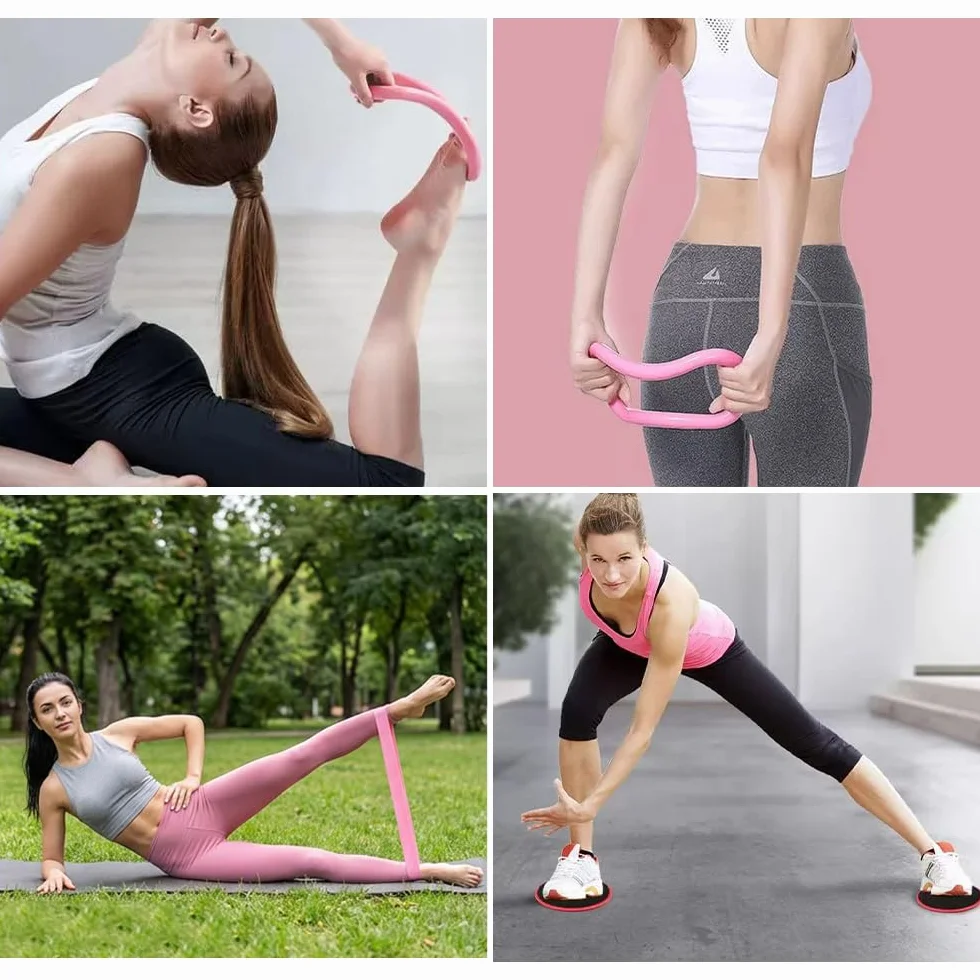 Kit Pilates Maison 15 Pcs Pilates Kit Pilates Accessoires Cercle Pilates, Yoga Ball, Resistance Bands, Pilate Ring, Yoga Band, Ceinture Auxiliaire pour La Force, La Flexibilité, La Stabilité