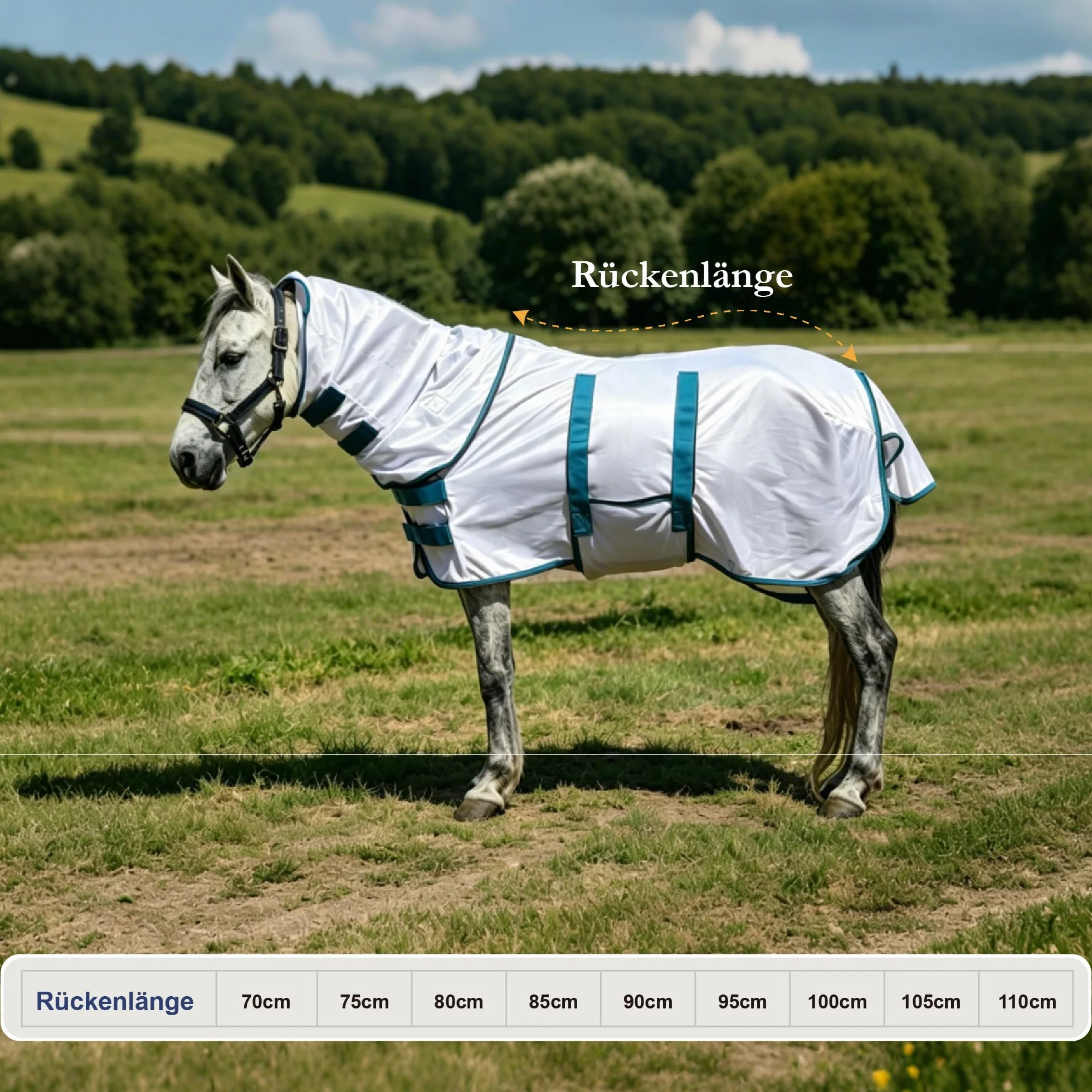 Couverture anti-mouches pour poney avec partie détachable pour le cou, respirante et légère, confortable, couverture d'été pour mini-, shetty- et poneys nains, sangles de poitrine et