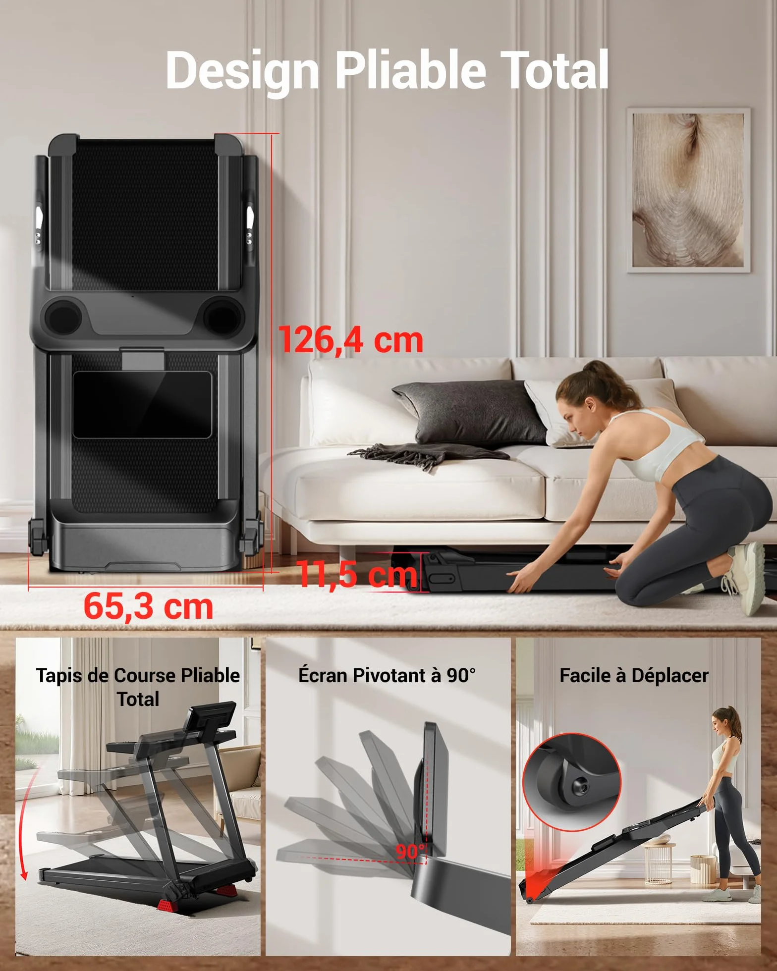 UMAY Tapis de Course Pliable Inclinable 16%, 14KM/H, 3,5CV, Charge Max 180KG