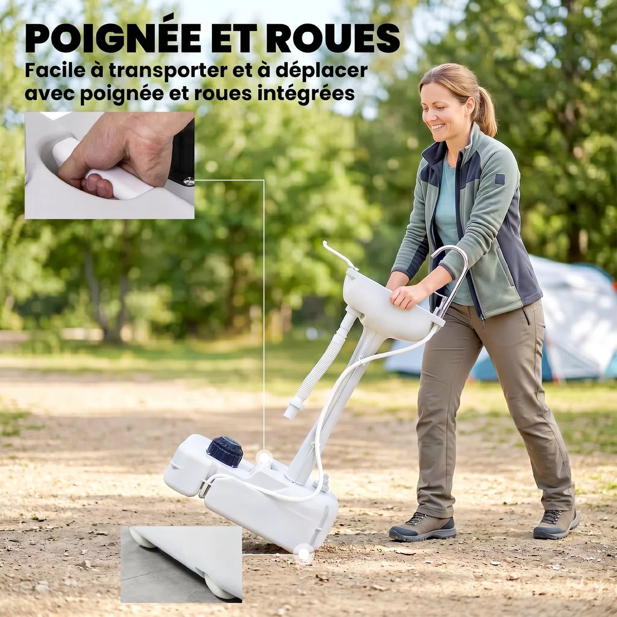 Outsunny Évier de Camping Portable, lavabo Portable pour Camping, Station Lavage avec Roues, Distributeur de Savon et Porte Serviettes, lavabo Mobile pour événements en Plein air, Gris