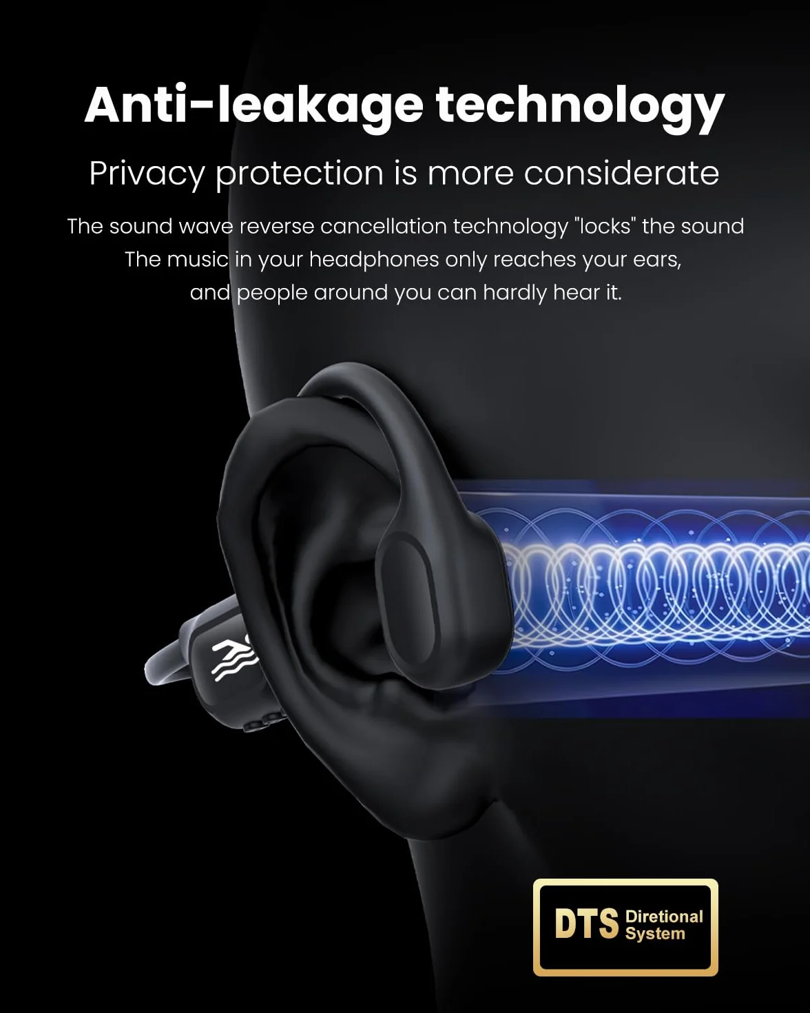Casque de natation à conduction osseuse Bluetooth V6.0 IP68 MP3 32 Go Noir