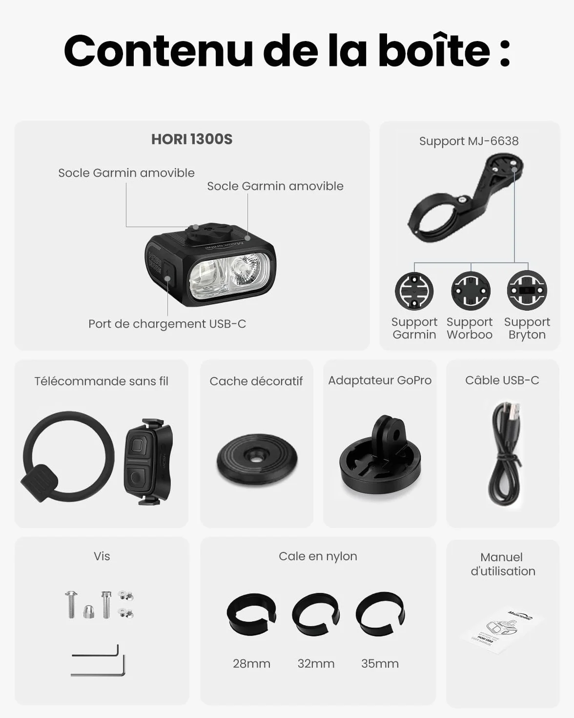 Magicshine Hori1300s Feux de Vélo Rechargeable USB-C Étanche IPX6