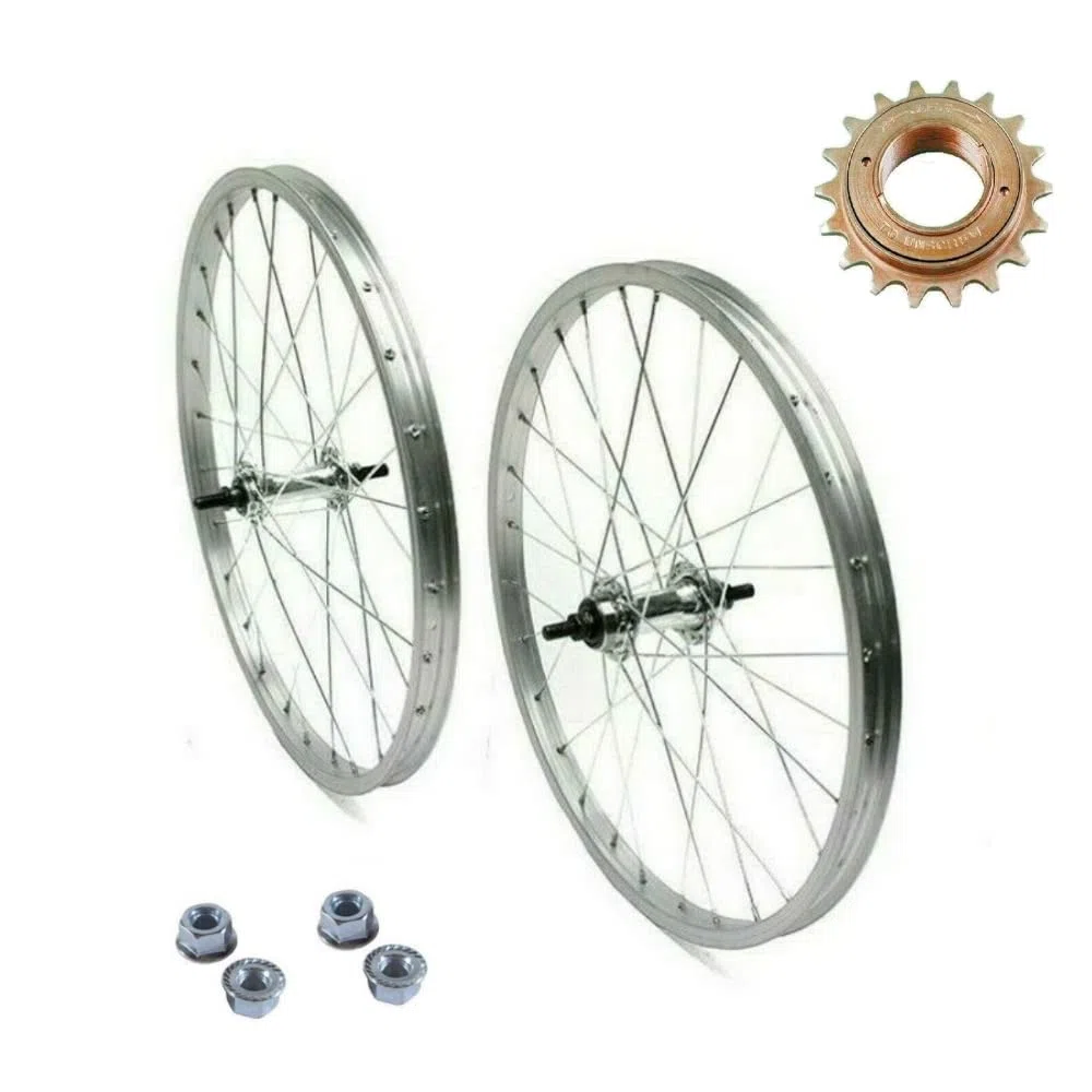 ECOVELO Roue Vélo BMX Argenté 20" x 1,75 - Roue Libre 16 dents - Frein à Bordure