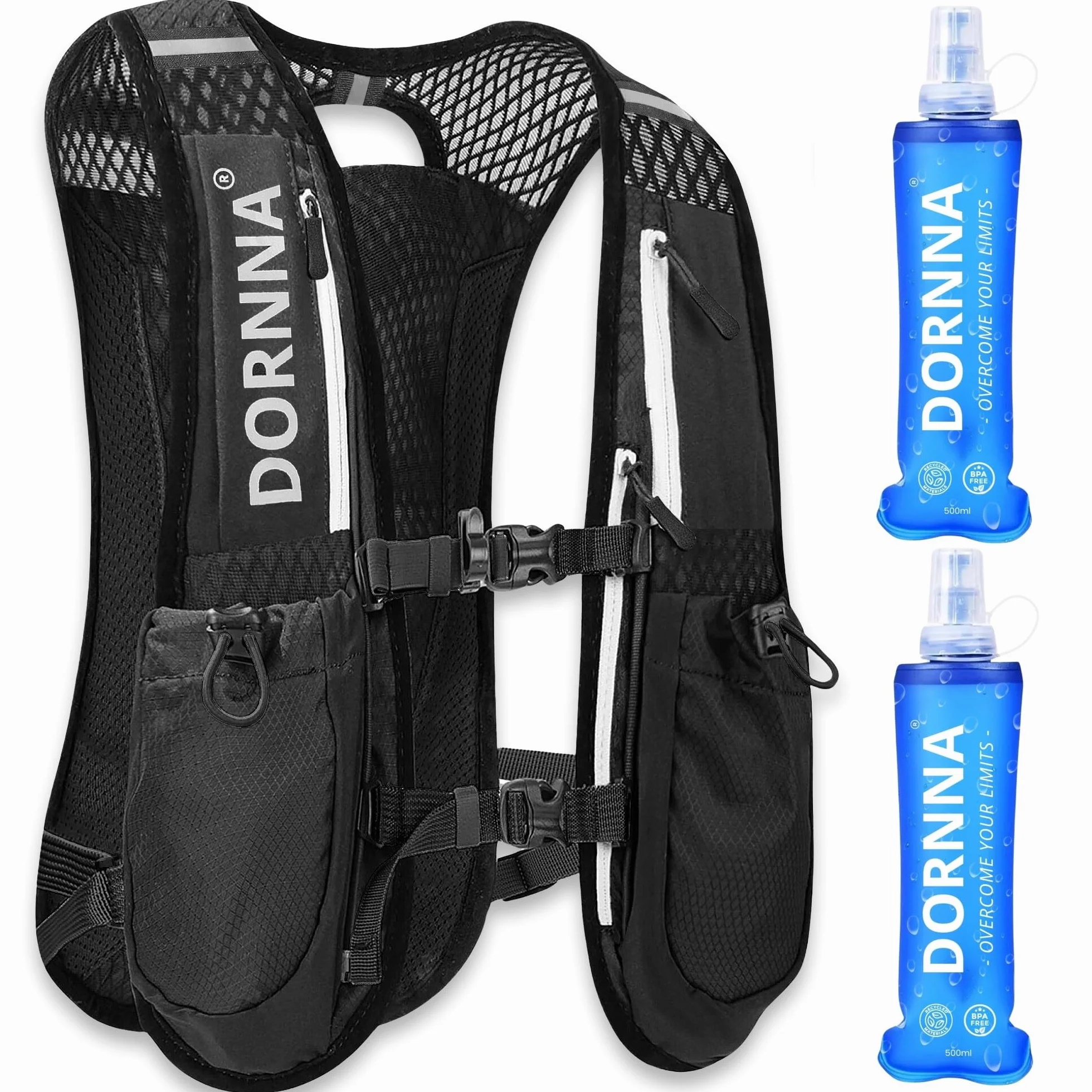 Ultra Terra V2 - Sac Trail + 2 PCS Gourde Souple 500 ML sans BPA, Sac Hydratation Running Homme e Femme, Gilet Hydratation Taille Unique.