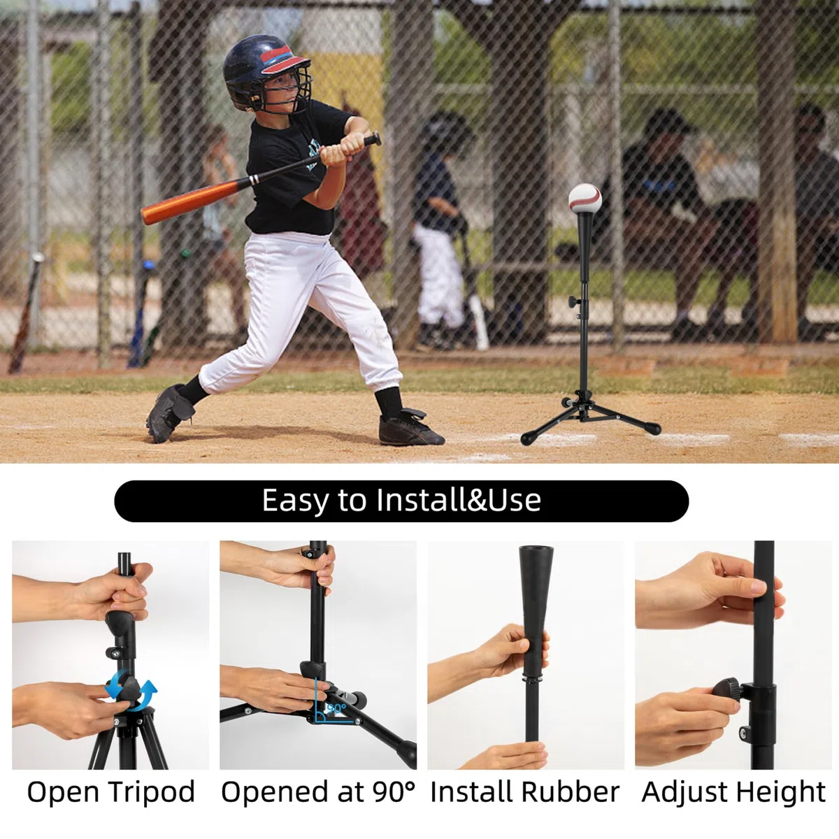 Tees de frappeur pour le baseball, tee-shirt de frappeur baseball pour enfants, t-shirts trépied stable portables 21-30 pouces pour avoir frappé la pratique l'entraînement, avec un sac tr