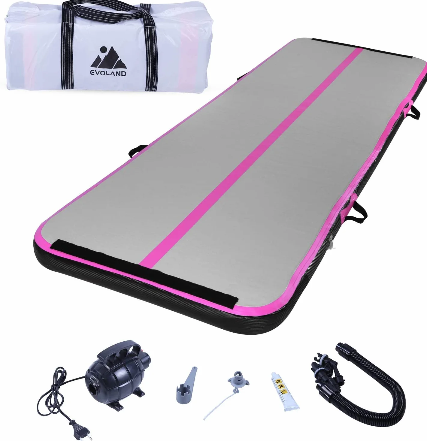 EVOLAND Tapis de gymnastique gonflable, tapis gonflable avec pompe électrique, tapis de gymnastique pneumatique, yoga, taekwondo, gymnastique au sol, natation, 300 x 100 x 100 x 100 x 10 cm