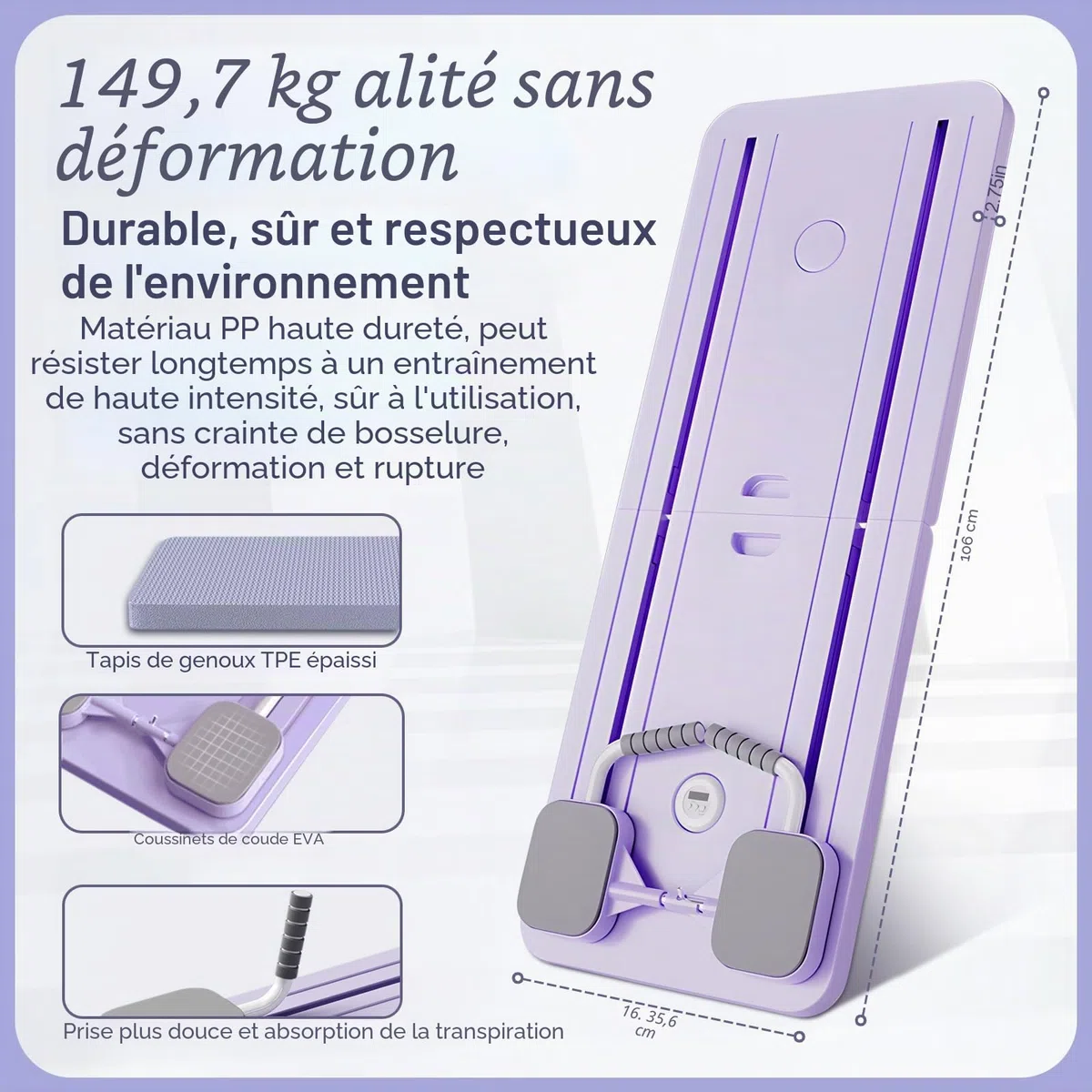 Appareil d'entraînement multifonction pour abdominaux, planche de pilates, appareil d'entraînement pour la maison, rebond automatique avec bande de résistance, violet