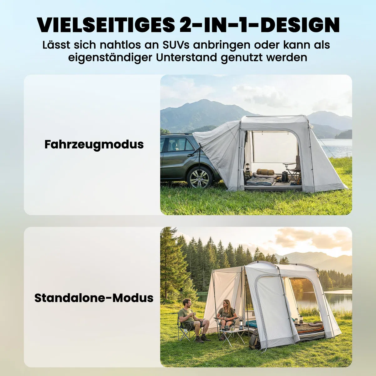 Outsunny Tente arrière pour 2 à 4 personnes - 320 x 280 x 205 cm - Tente de voiture 2 en 1 - Tente tunnel étanche avec 4 portes - Fenêtres - Auvent - Bâche de sol - Sac - Tente de voiture - Tente