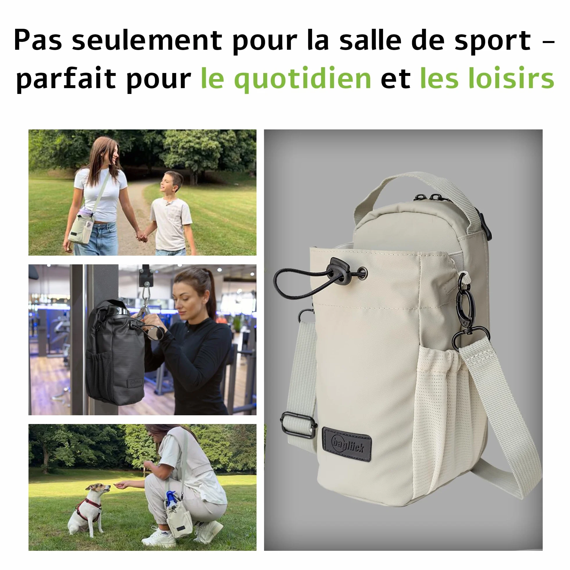 Sac de Sport magnétique avec Porte-Bouteille 1,5L – Sac Gym Fitness Homme Femme, Beige
