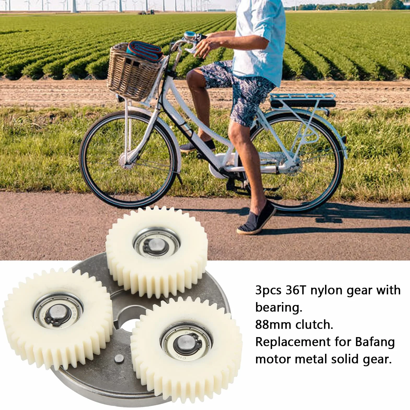 BuyWeek Kit d'embrayage et Engrenages de Moteur de Vélo Électrique, Engrenages Planétaires en Nylon 36T et Embrayage 88 mm Compatible avec Vélo Électrique Bafang, pour Moteur 500W à 750W