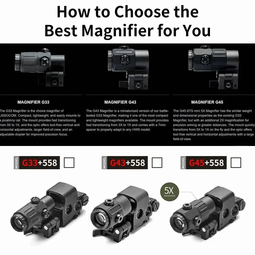 558 G33 Sight Combo 558 + 3X Lunette de visée holographique à Points Vert/Rouge loupe 3X avec dégagement Rapide pour Montage sur Rail de 20mm