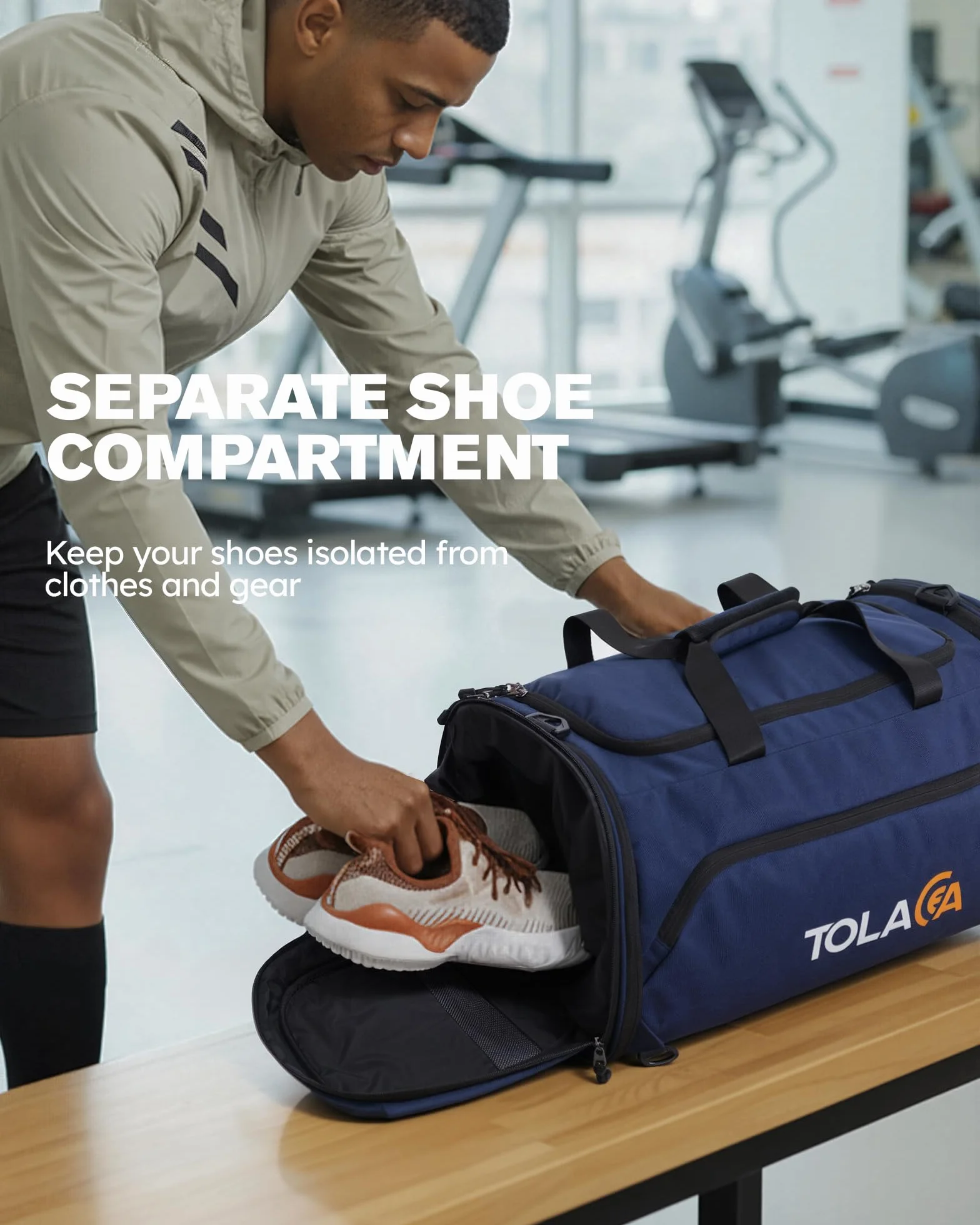 Tolaccea Sac de Sport Extensible 56–70L Homme Femme – Grand Sac de Voyage avec Compartiment Chaussures & Poche Humide, Convertible en Sac à Dos pour Fitness, Natation, Football, Voyage (Bleu)