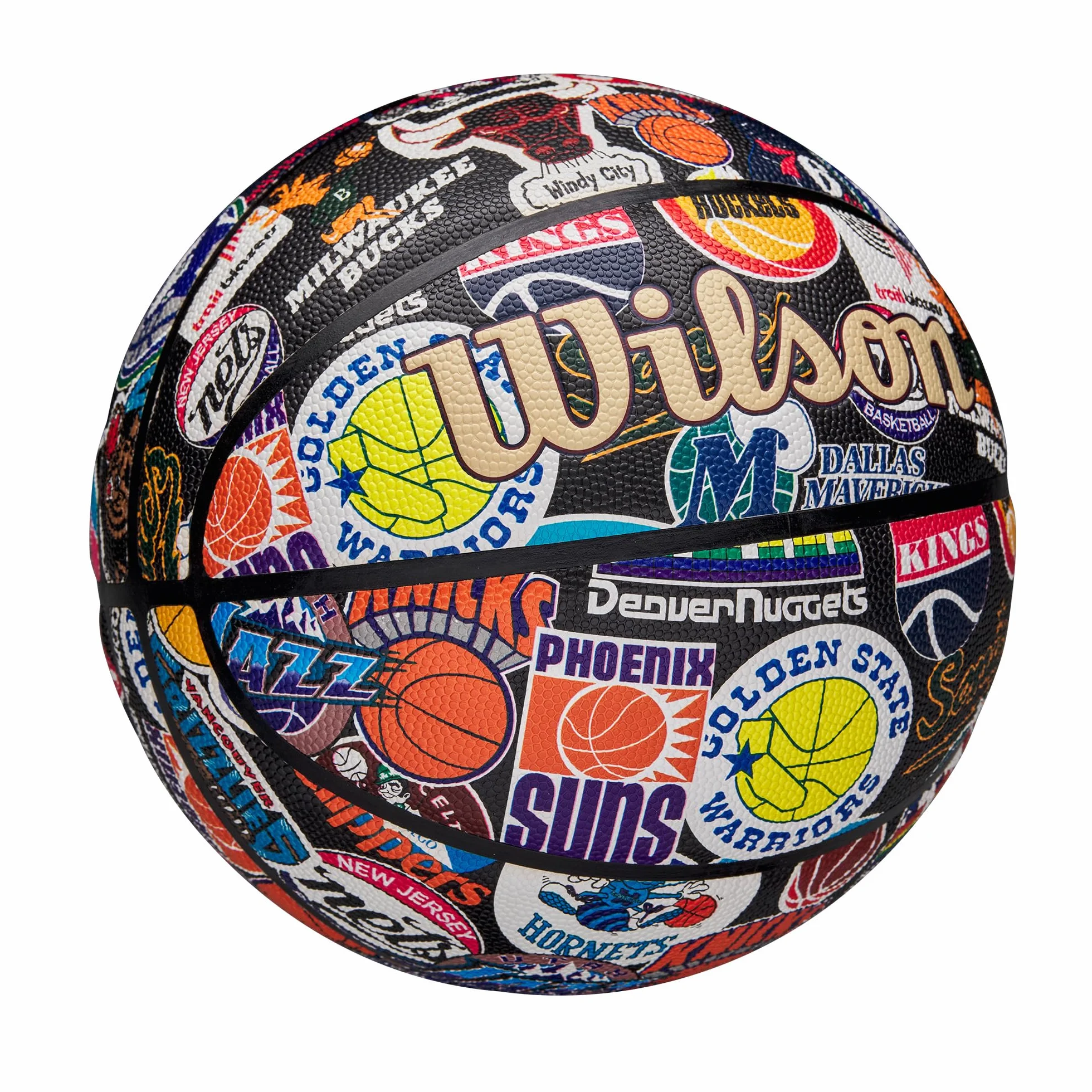 WILSON NBA All Team, Ballon de Basket Rétro Fabriqué avec Une Innovation à Double Profondeur et Une Surface au Toucher Pur, Rétention d'air Améliorée et Logo Classic Hardwood, Taille: 7