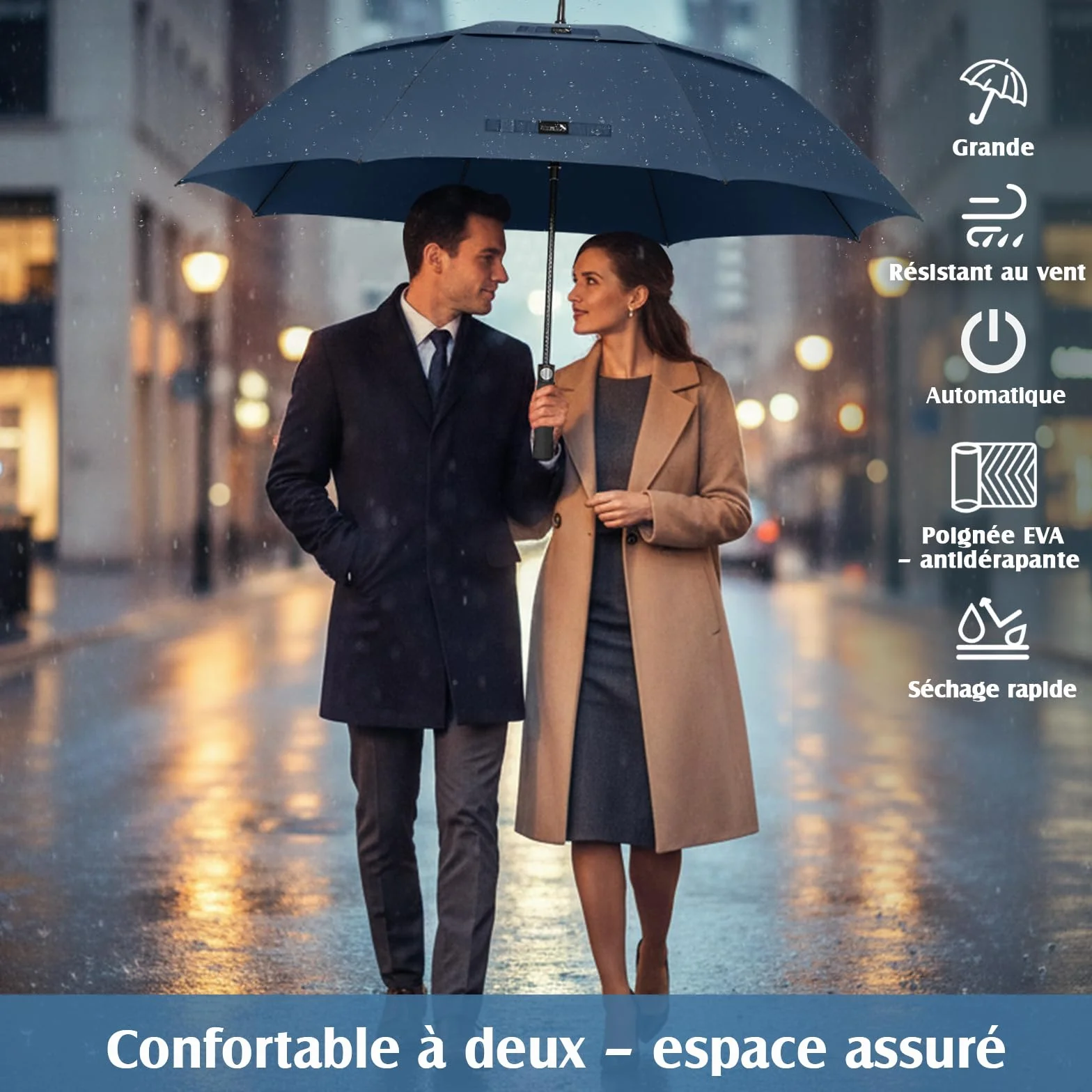 ZOMAKE Grand Parapluie XL/XXL, Parapluie Golf Grande Taille pour 2 Personnes, Solide et Résistant au Vent Fort et aux Tempêtes, Ouverture Automatique, Homme & Femme, Idéal Golf, Voyage, Quotidien