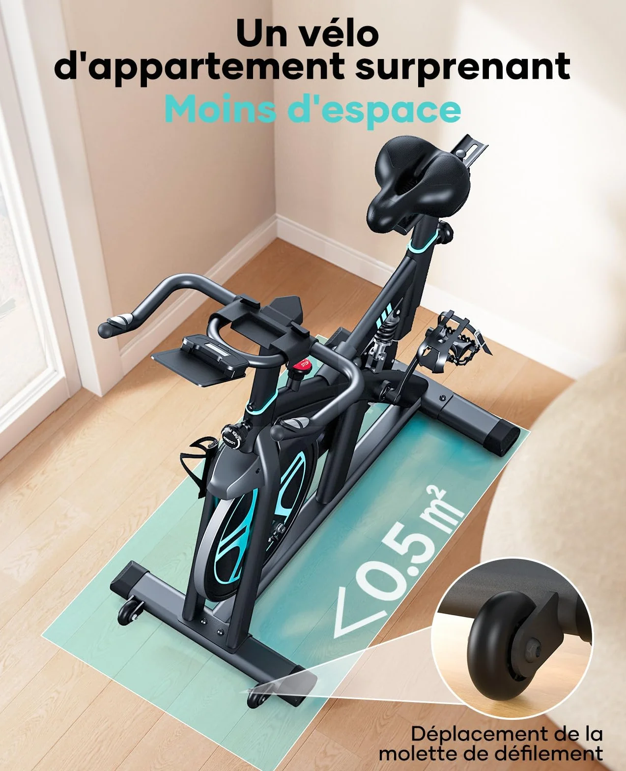 TOPUTURE Velo d'Appartement avec Écran LCD, Résistance Réglable 100 Niveaux, Silencieux, Capacité 160 kg