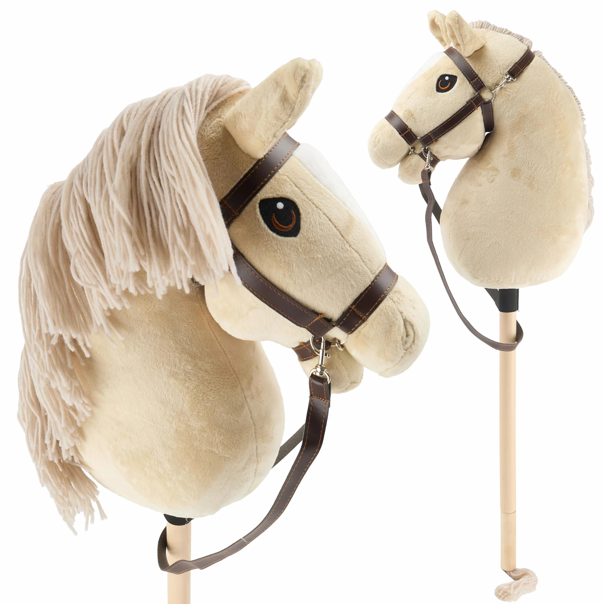 Bieco Hobby Horse Cheval de bataille M avec mors | Bâton et queue amovibles pour saut d'obstacles, dressage et jeu | Chevaux Hobby Horse Beige