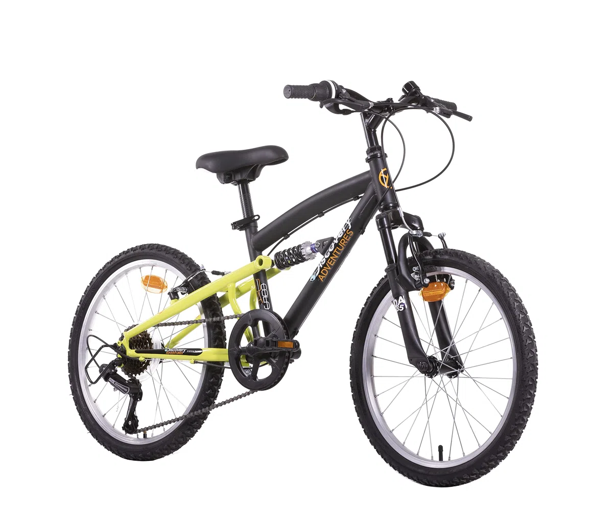 Discovery Vélo VTT 20'' Tout Suspendu Adventures -6 Vitesses-dérailleur Shimano TY21-Freins V-Brake-Jantes en Aluminium Y20 Mixte, Black/Yellow
