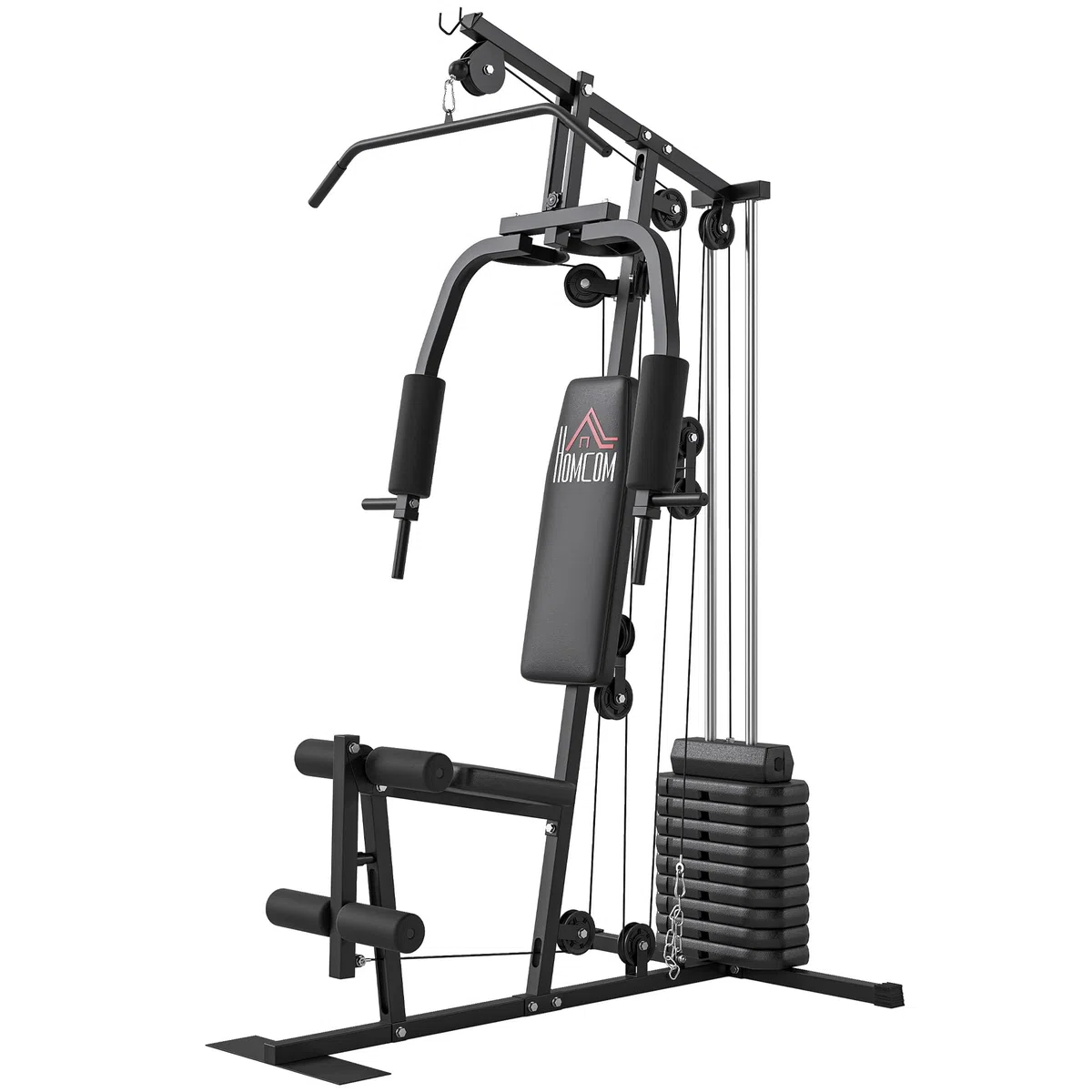 HOMCOM Station de Musculation Fitness Machine de Musculation avec 9 Blocs de Poids de 5 kg, 45kg au Total, entraînement Complet - 200 x 135 x 103 cm