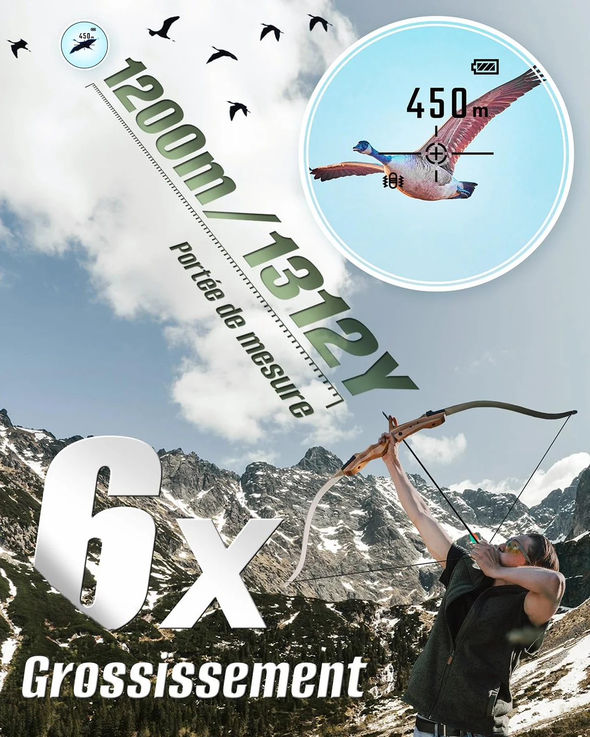 Inkerma Télémètre Golf Chasse 1000/1200M Rechargeable Grossissement 6X Écran LCD Angle Compensation Pente