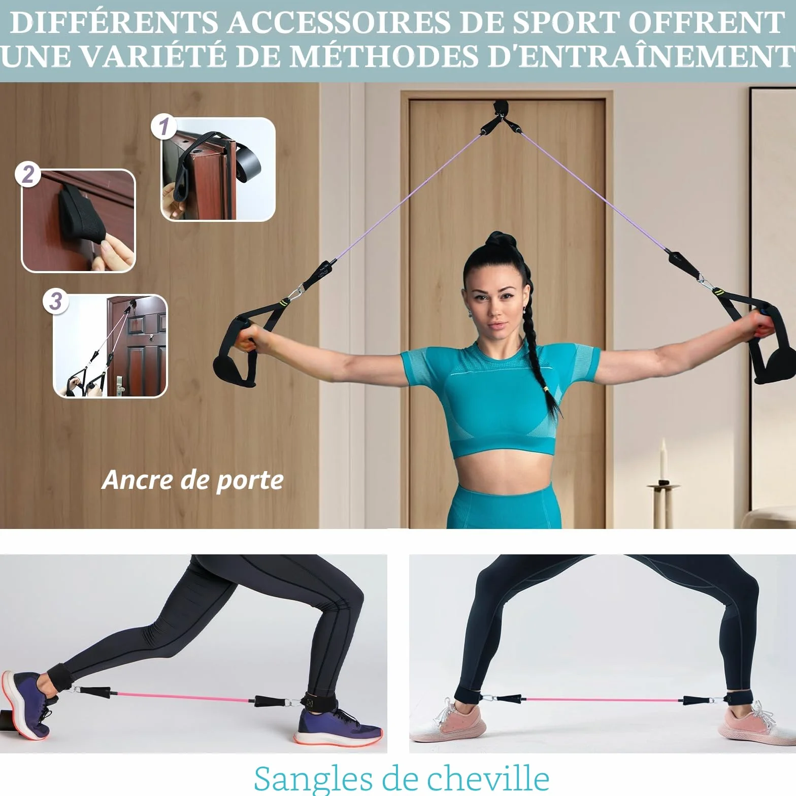Kit Barre de Pilates avec 6 Bandes de Résistance Élastique, Musculation pour Homme et Femme, Yoga Fitness