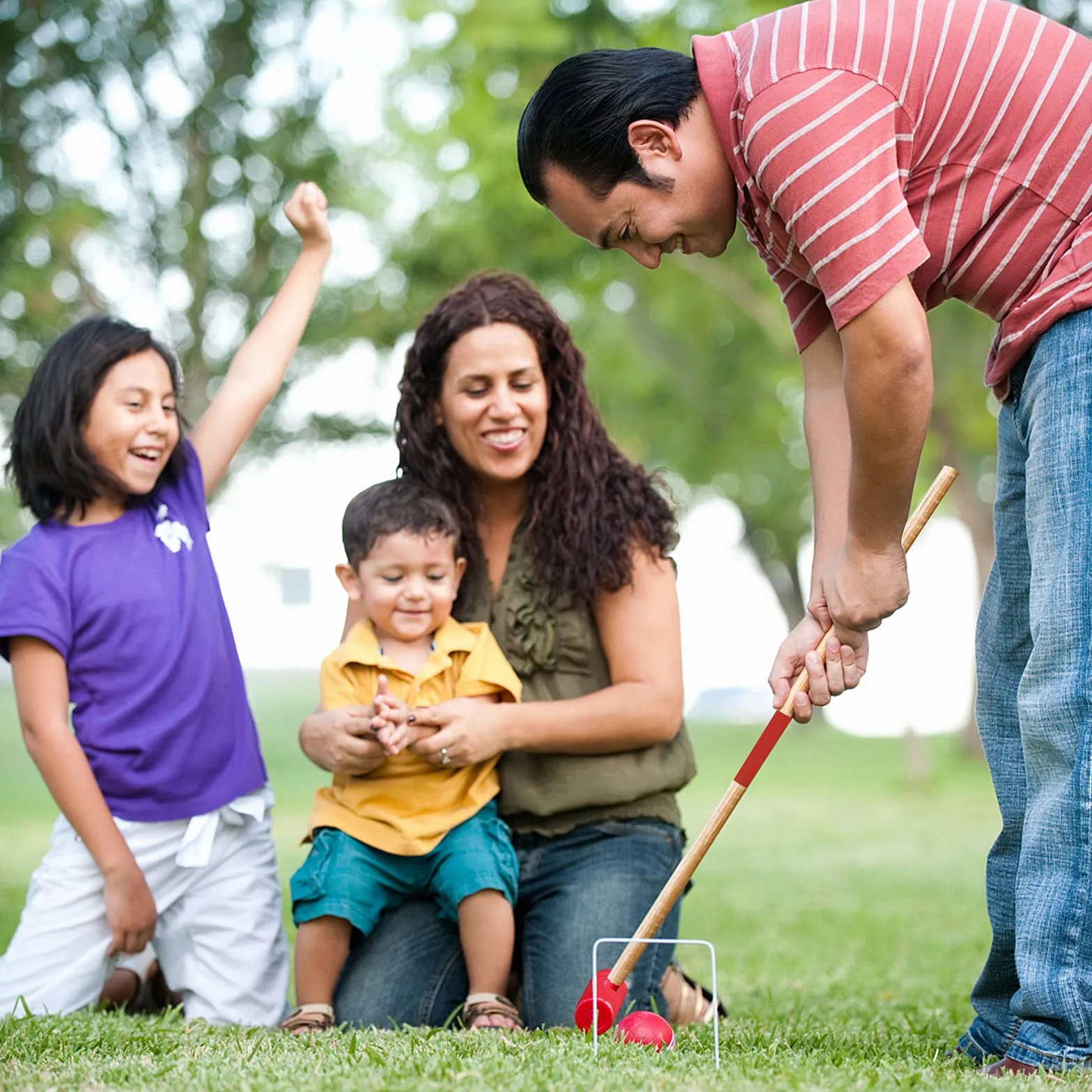FIVMEN Jeu de croquet en bois pour 4 joueurs, jeux de jardin, jeux de plein air, adultes et enfants