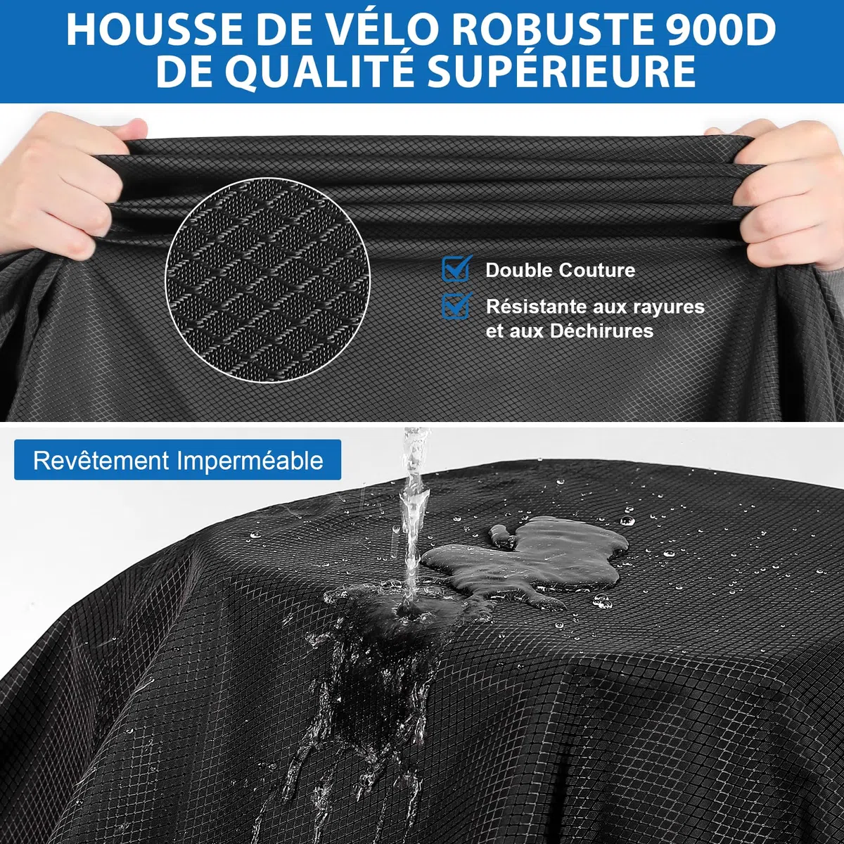 Housse de Vélo pour Transport 2 Vélos - Wemjaly Revêtement PU 900D Bache Velo Exterieur, Imperméable et Robuste, avec Cordon élastique de 6M, Housse Velo Compatible avec les Porte-Vélos de Voiture