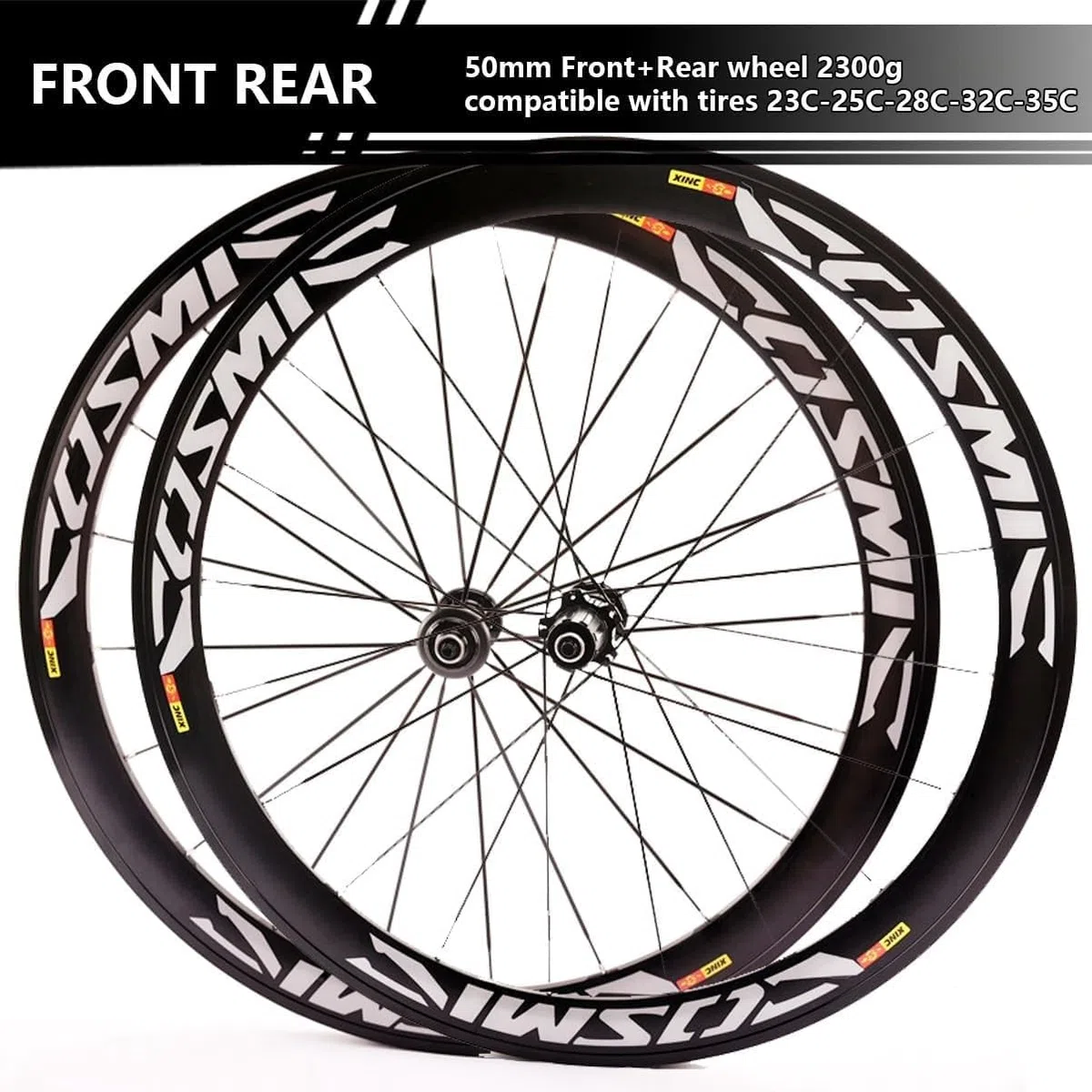 Roues Avant et arrière 700C pour vélo de Route, Freins V-Brake, Jantes 40/50 mm en Alliage d'aluminium, moyeux à Blocage Rapide pour Cassettes 7/8/9/10/11/12 Vitesses Rear Wheel,50mm