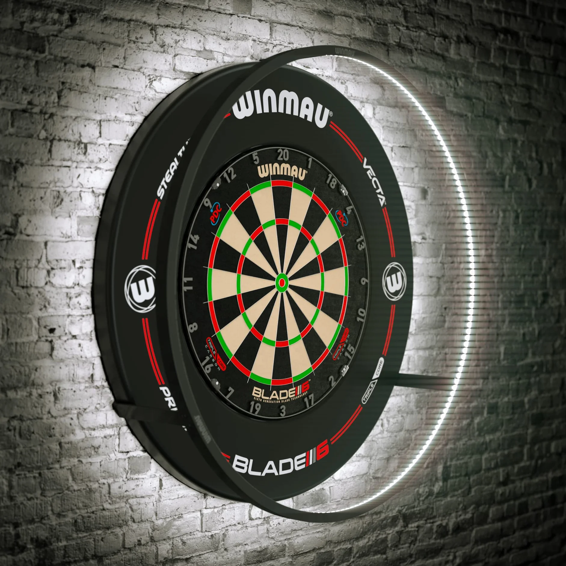 WINMAU Plasma – Éclairage LED pour Cible de Fléchettes | Lumière Dynamique sans Reflet, Compatible Toutes Cibles | Système d'Éclairage Professionnel